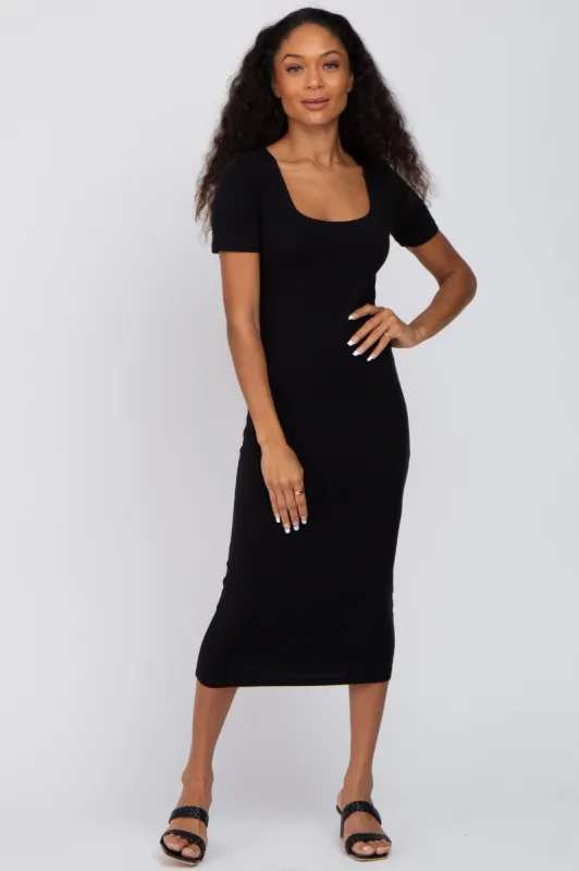 Black Fitted Midi Dress sold by Pinkblush