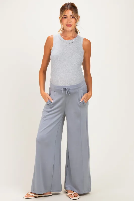 Grey Drawstring Maternity Lounge Pants made by Umgee