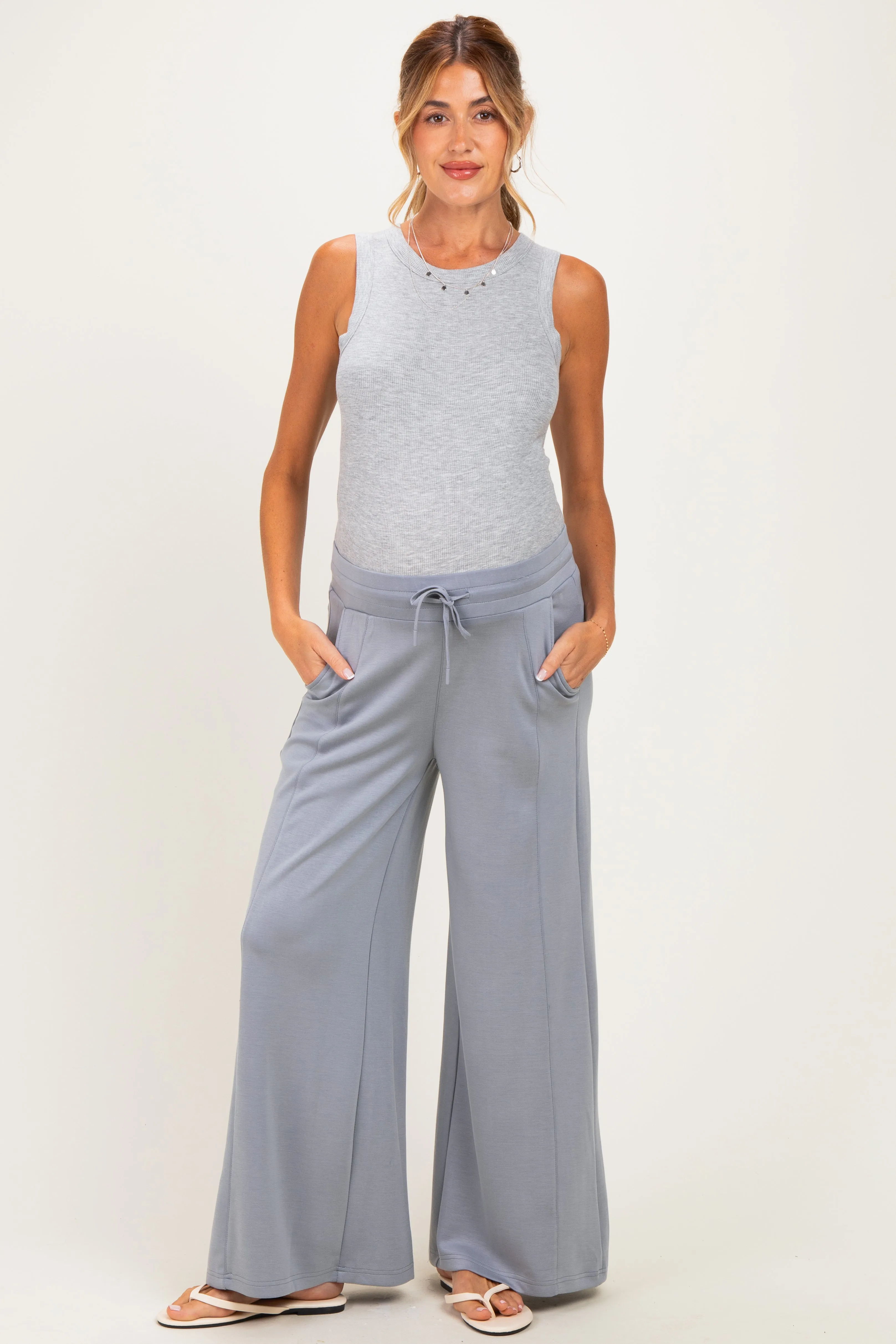 Grey Drawstring Maternity Lounge Pants sold by Pinkblush