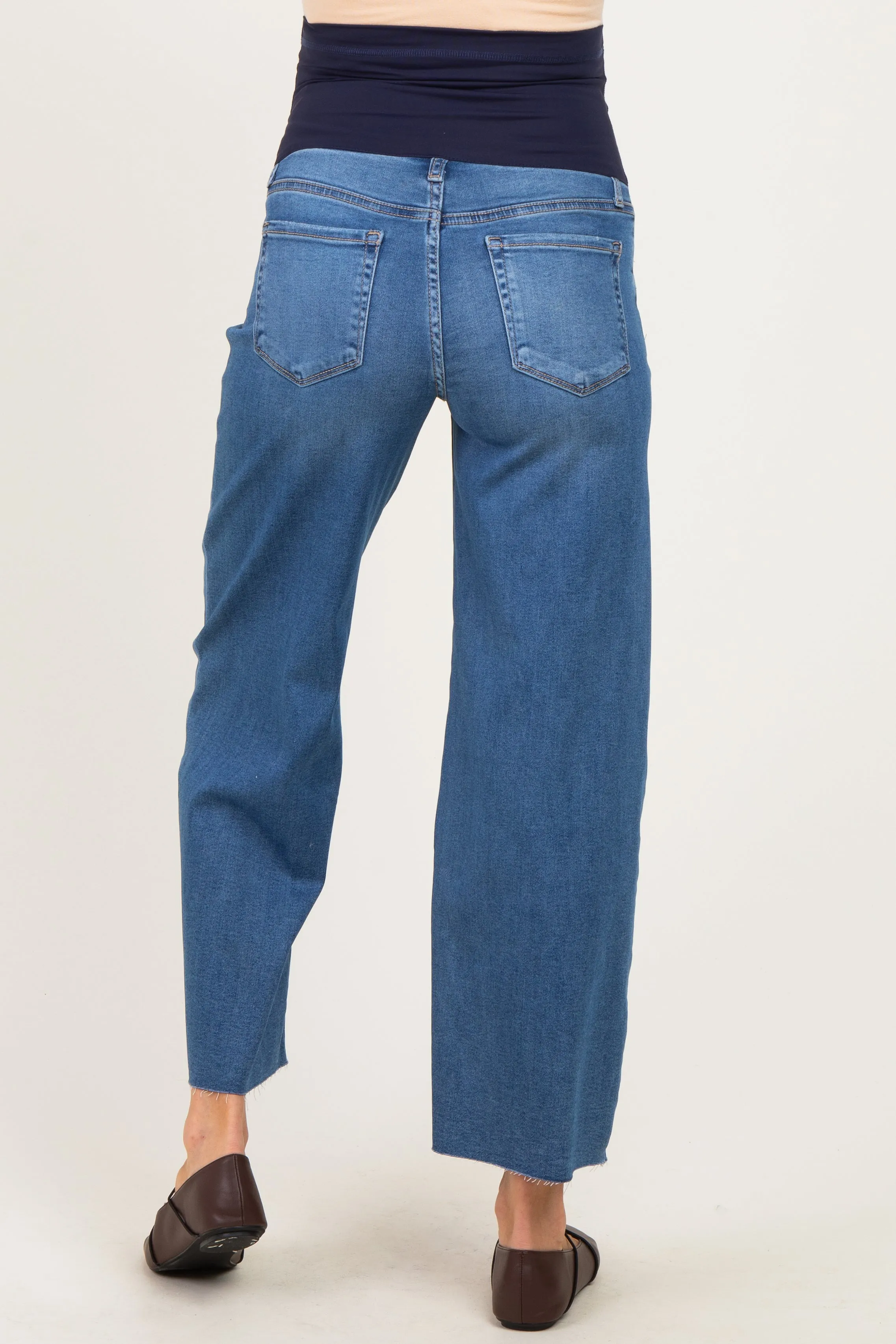 Blue Raw Hem Cropped Wide Leg Maternity Jeans sold by Pinkblush product image thumbnail 4