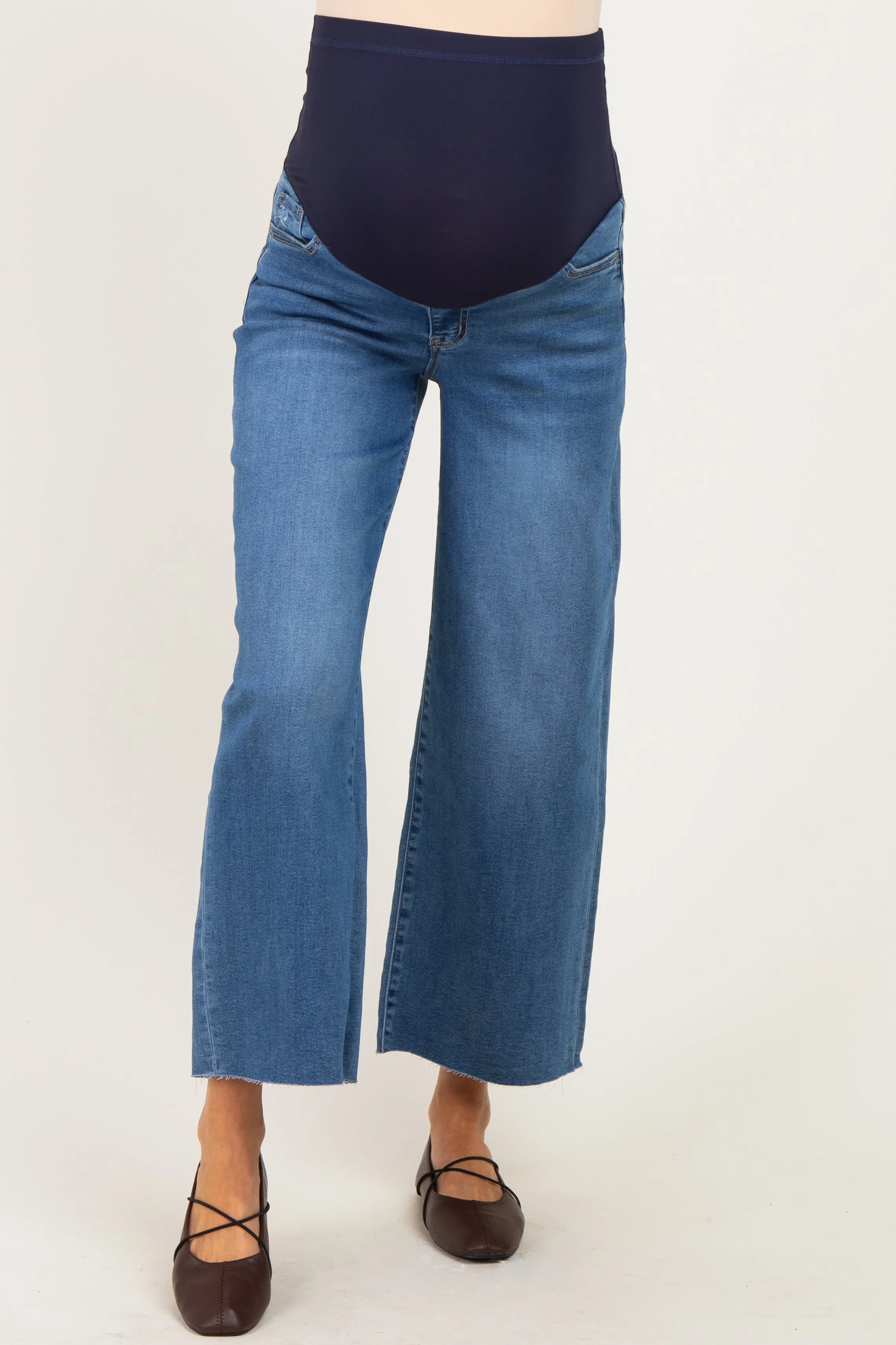 Blue Raw Hem Cropped Wide Leg Maternity Jeans sold by Pinkblush product image thumbnail 2