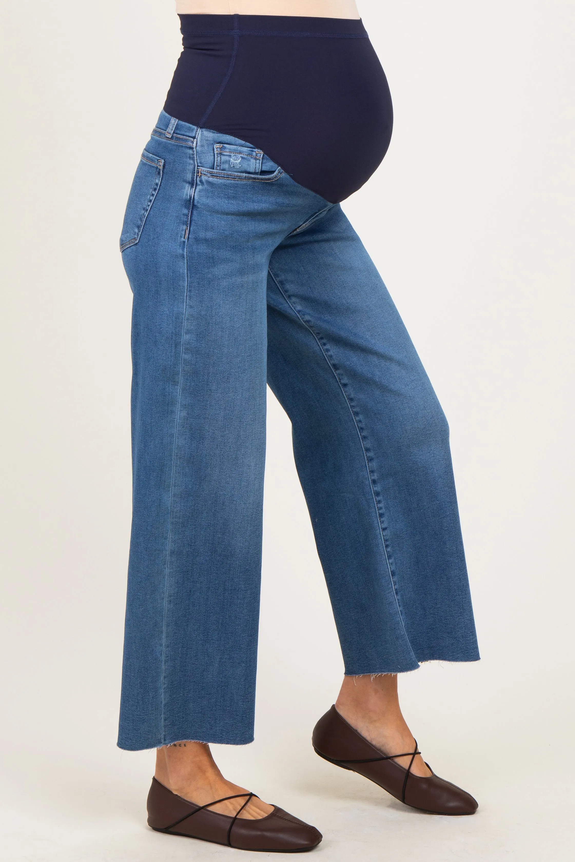 Blue Raw Hem Cropped Wide Leg Maternity Jeans sold by Pinkblush product image thumbnail 3