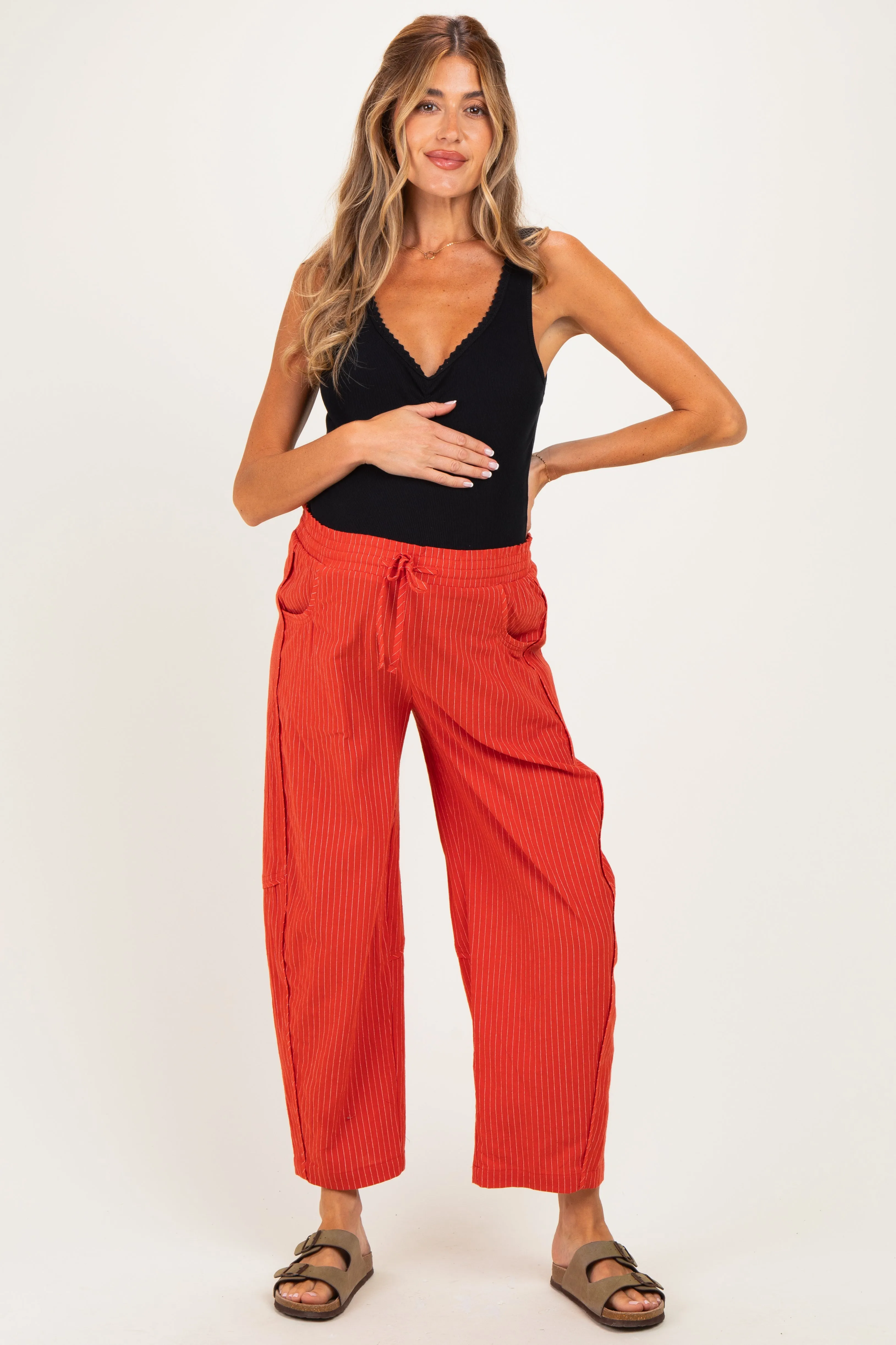 Red Textured Maternity Pants sold by Pinkblush product image thumbnail 3