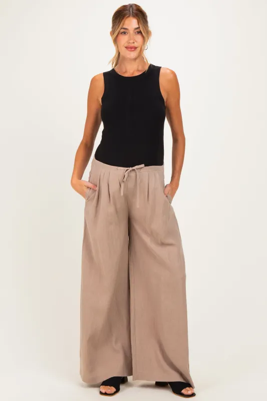 Mocha Drawstring Wide Leg Maternity Pants made by Mustard Seed