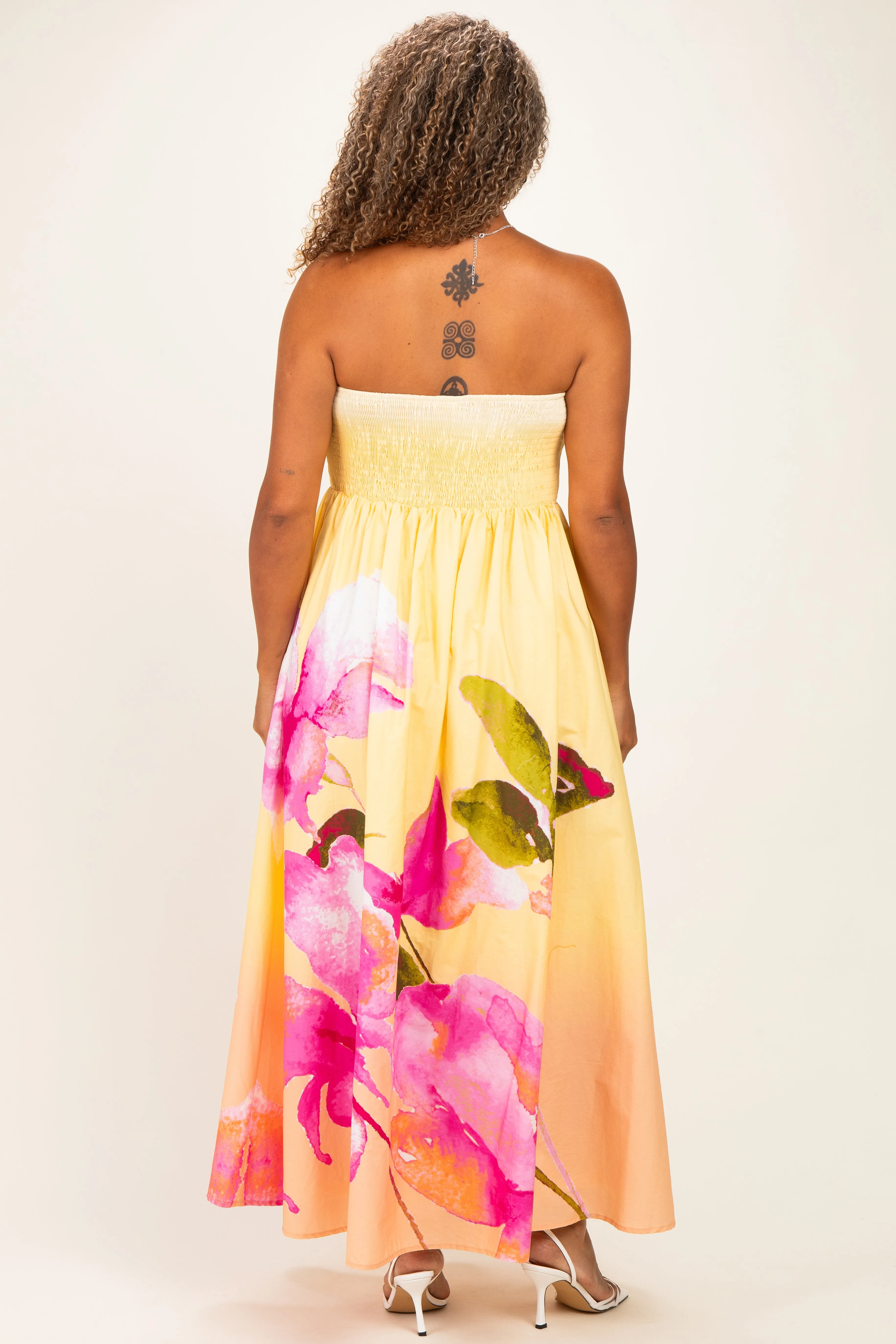 Light Yellow Floral Strapless Plus Maxi Dress sold by Pinkblush product image thumbnail 3
