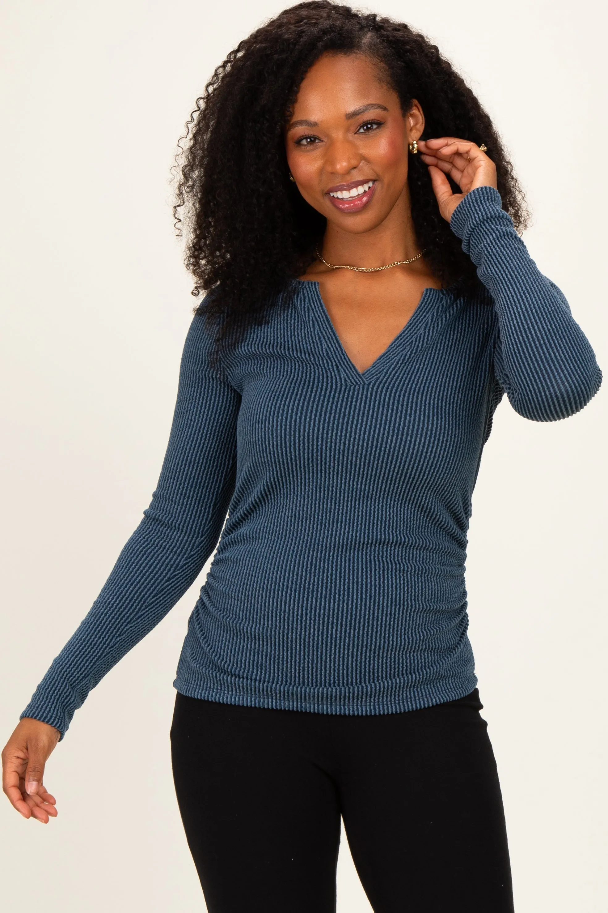 Hunter Green Ribbed V-Neck Long Sleeve Maternity Top sold by Pinkblush product image thumbnail 5