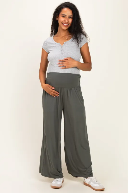 Gunmetal Wide Waist Band Maternity Wide Leg Maternity Pants made by Final Touch