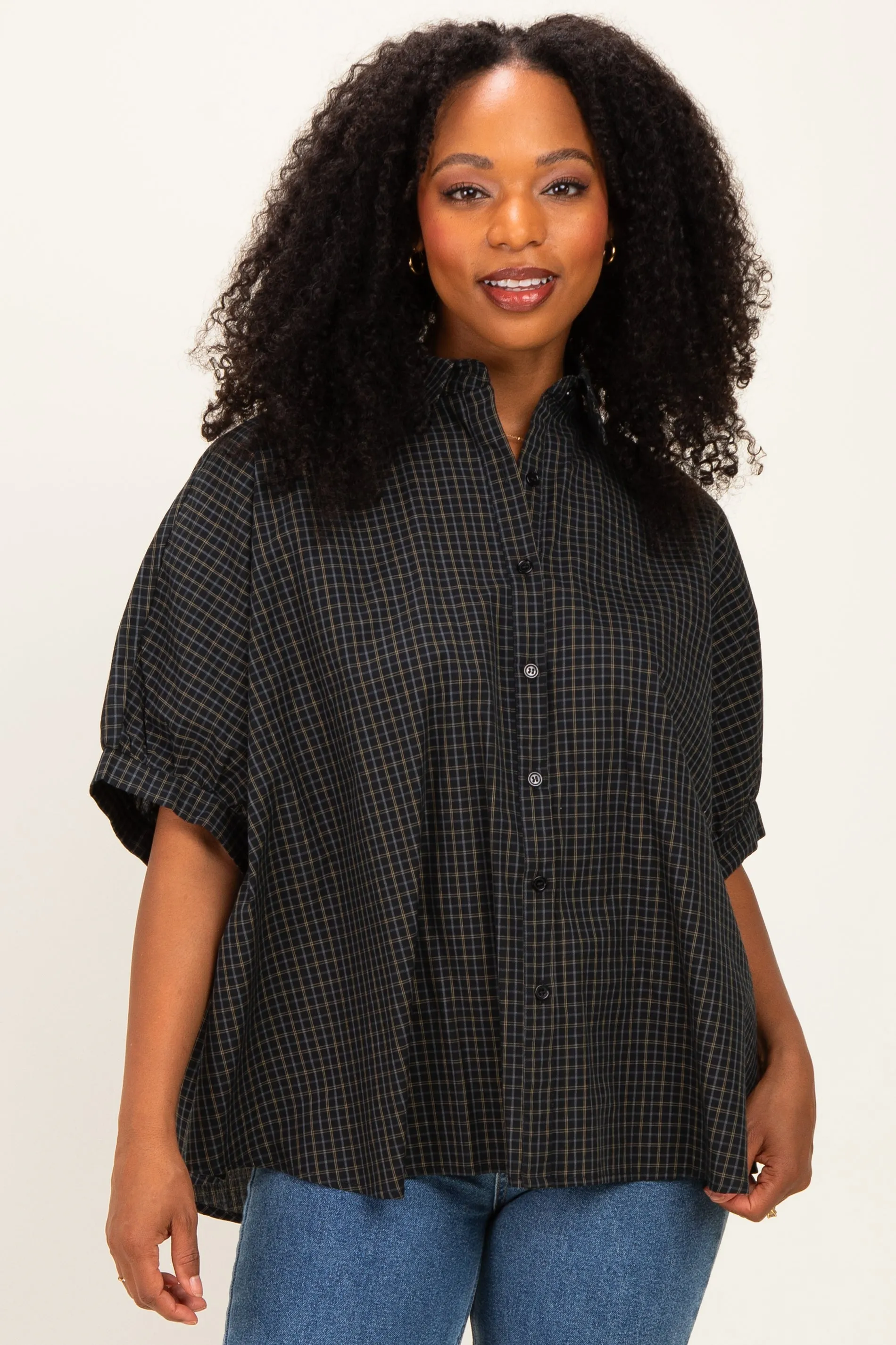 Midnight Oversized Check Plaid Maternity Button Down Shirt sold by Pinkblush product image thumbnail 4