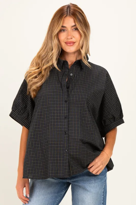 Midnight Oversized Check Plaid Maternity Button Down Shirt made by AnnieWear