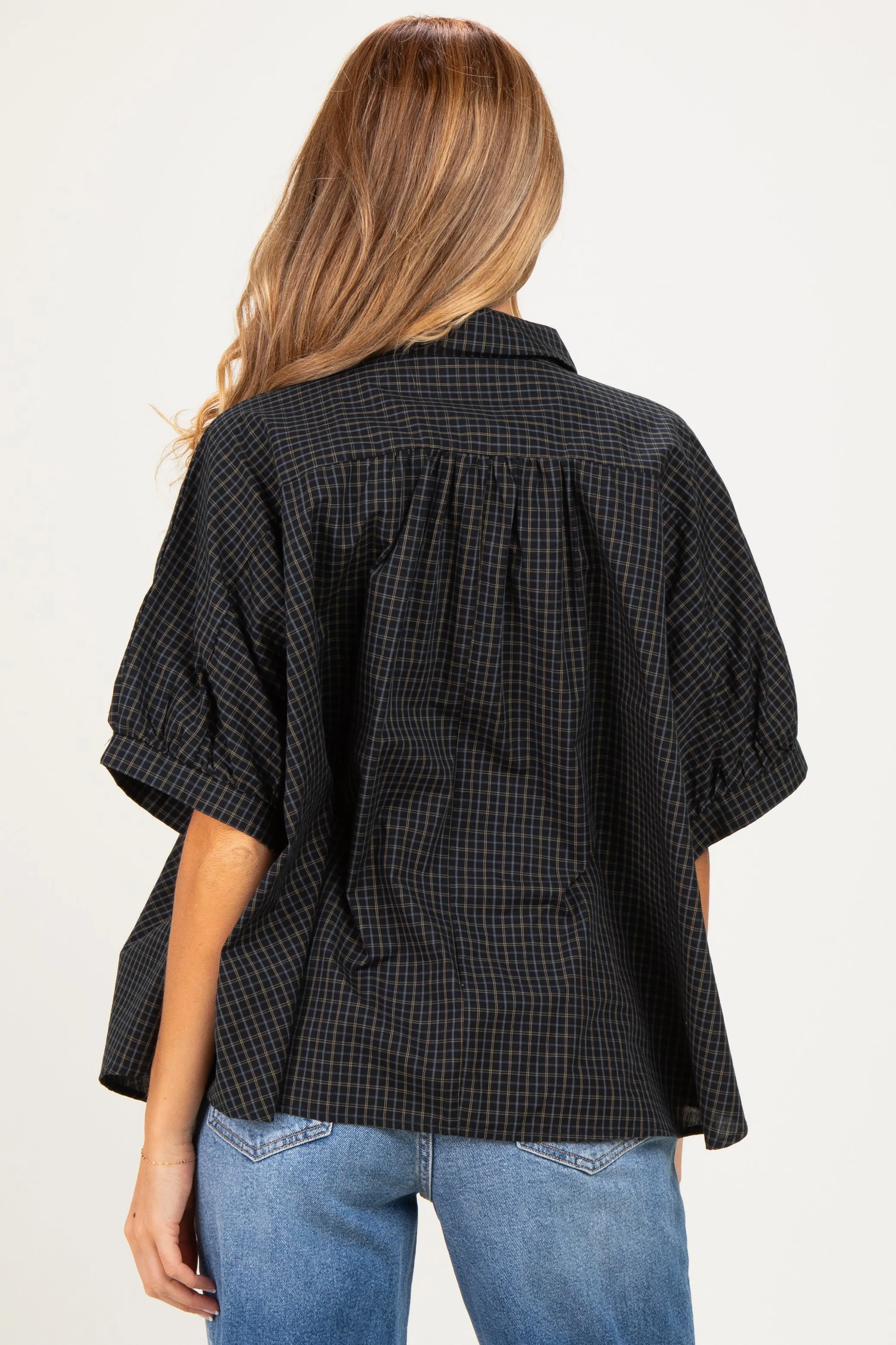 Midnight Oversized Check Plaid Maternity Button Down Shirt sold by Pinkblush product image thumbnail 3