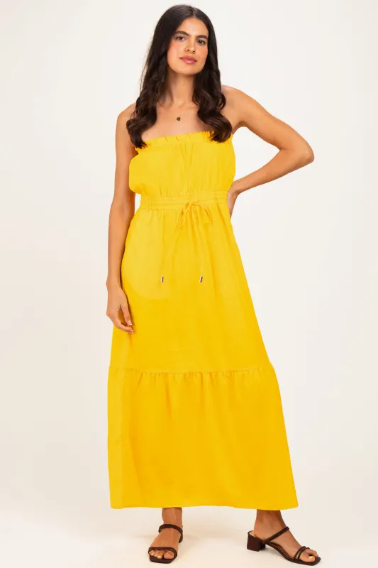 Sunflower Strapless Cinched Waist Tie Maxi Dress made by Naked Zebra