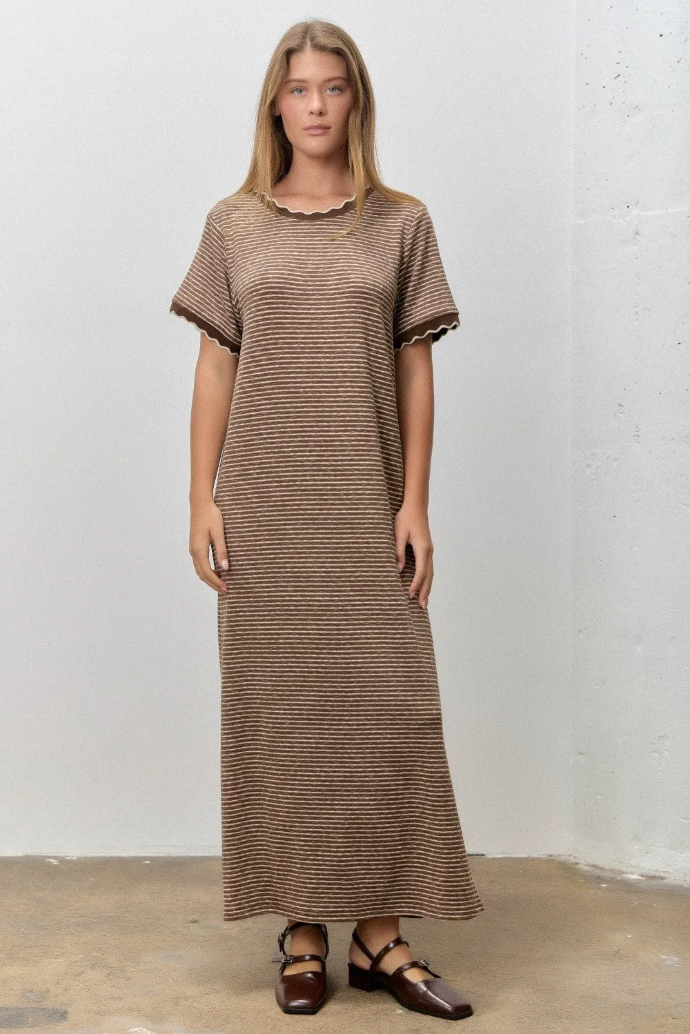 Mocha Striped Knit Scallop Accent Maternity Maxi Dress sold by Pinkblush product image thumbnail 3