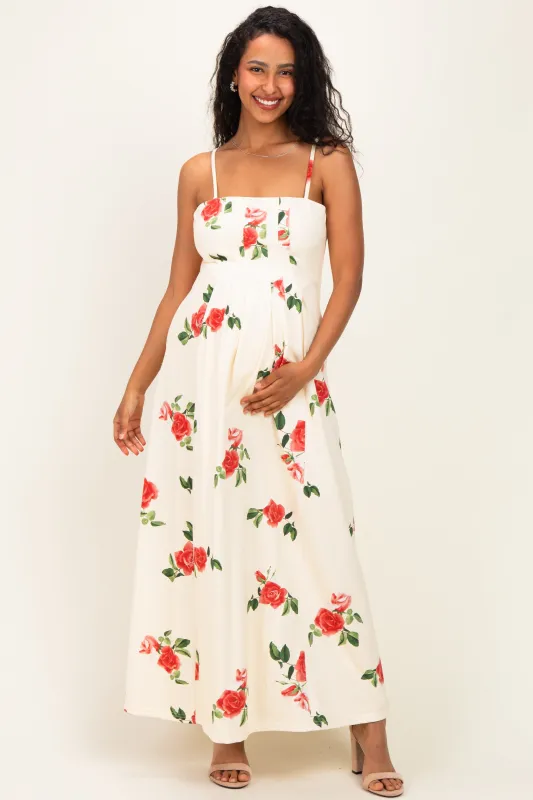 Cream Floral Thin Strap Maternity Midi Dress made by Davi & Dani