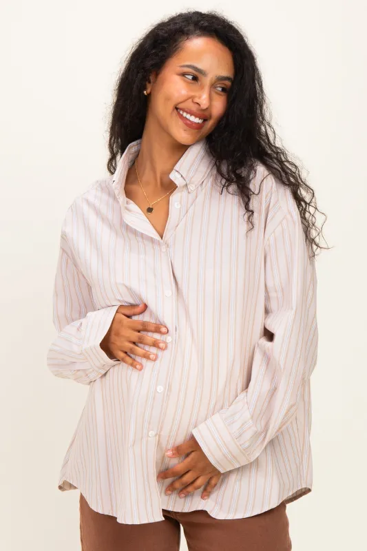 Mocha Stripe Striped Button-Down Maternity Shirt made by Olivaceous