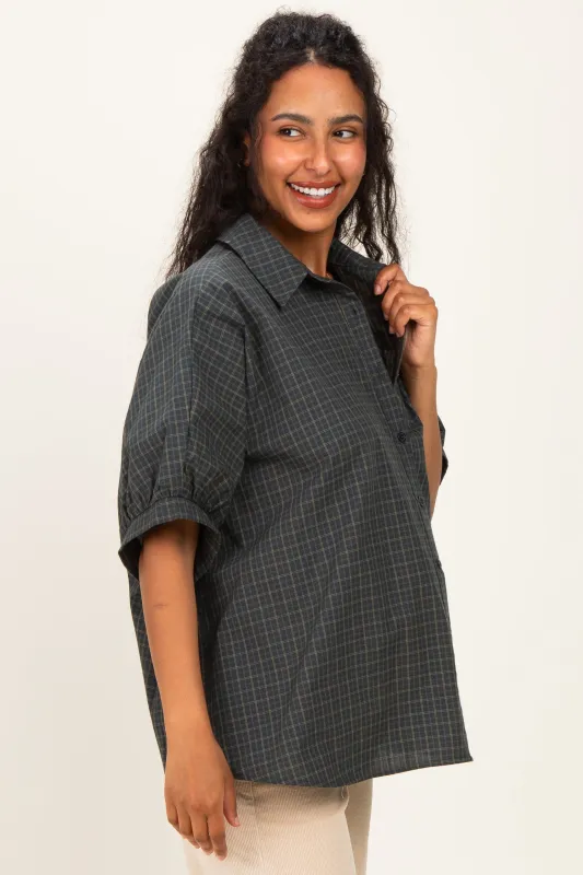 Pine Oversized Check Plaid Maternity Button Down Shirt made by AnnieWear