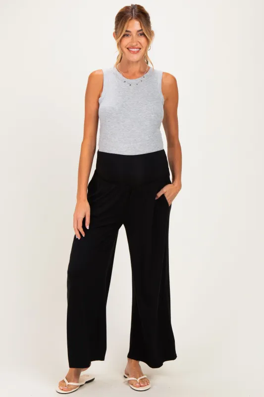 Black Wide Waist Band Maternity Wide Leg Maternity Pants made by Final Touch