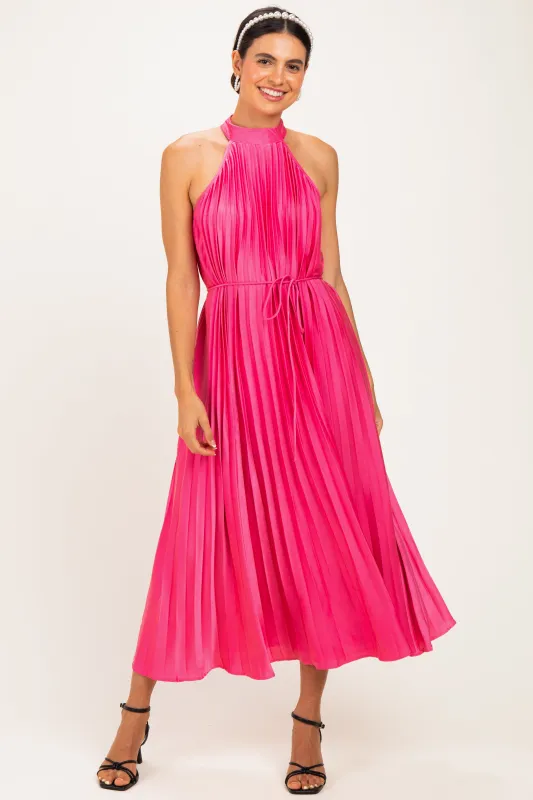 Fuchsia Pleated Halter Dress made by Pinkblush