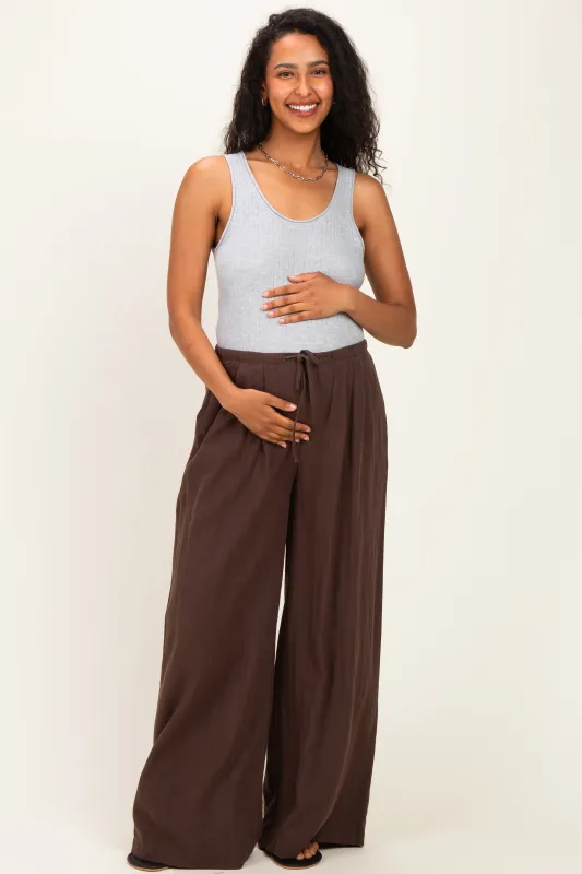 Espresso Drawstring Wide Leg Maternity Pants made by Mustard Seed