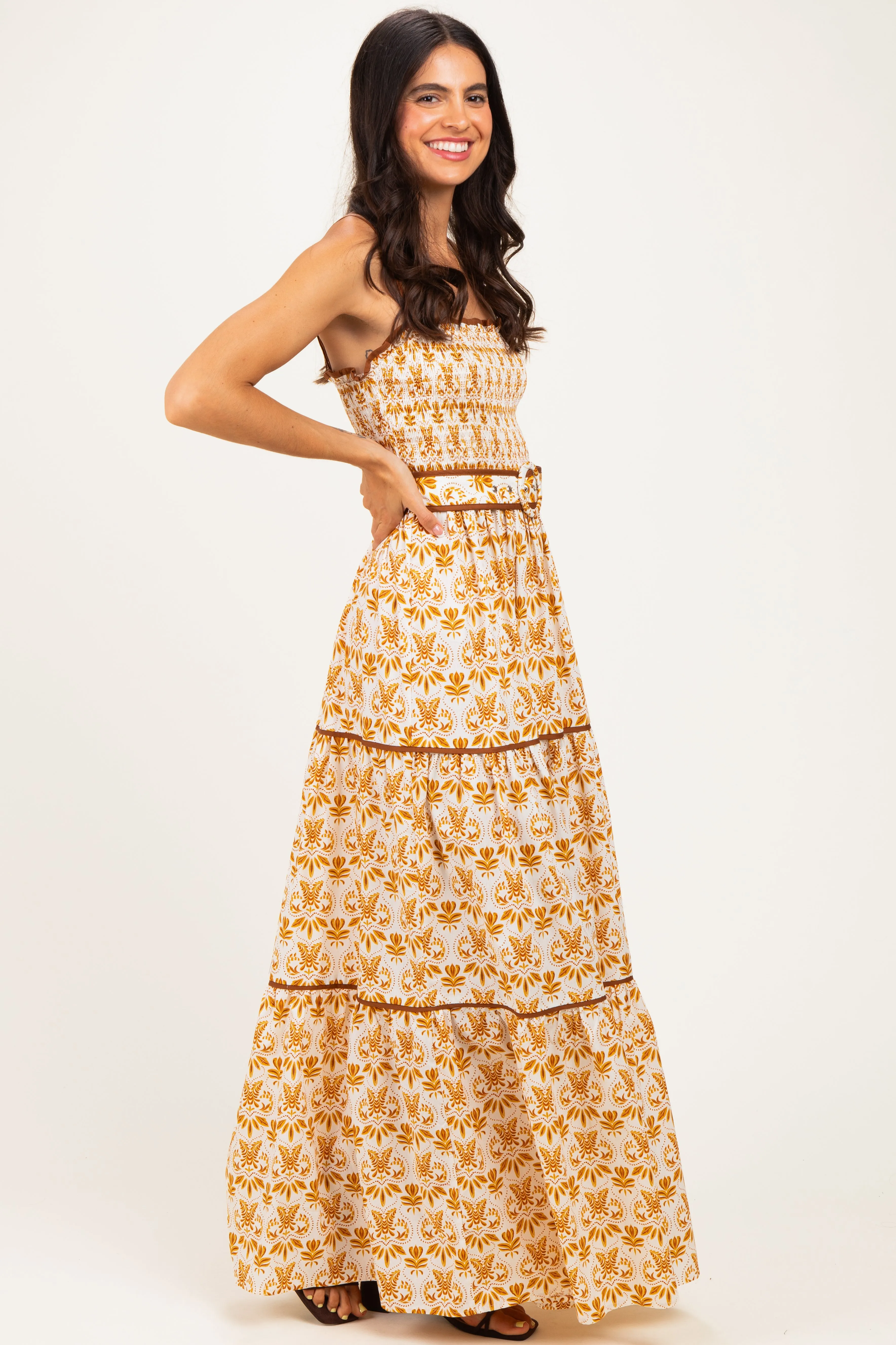 Camel Printed Smocked Maxi Dress sold by Pinkblush product image thumbnail 2