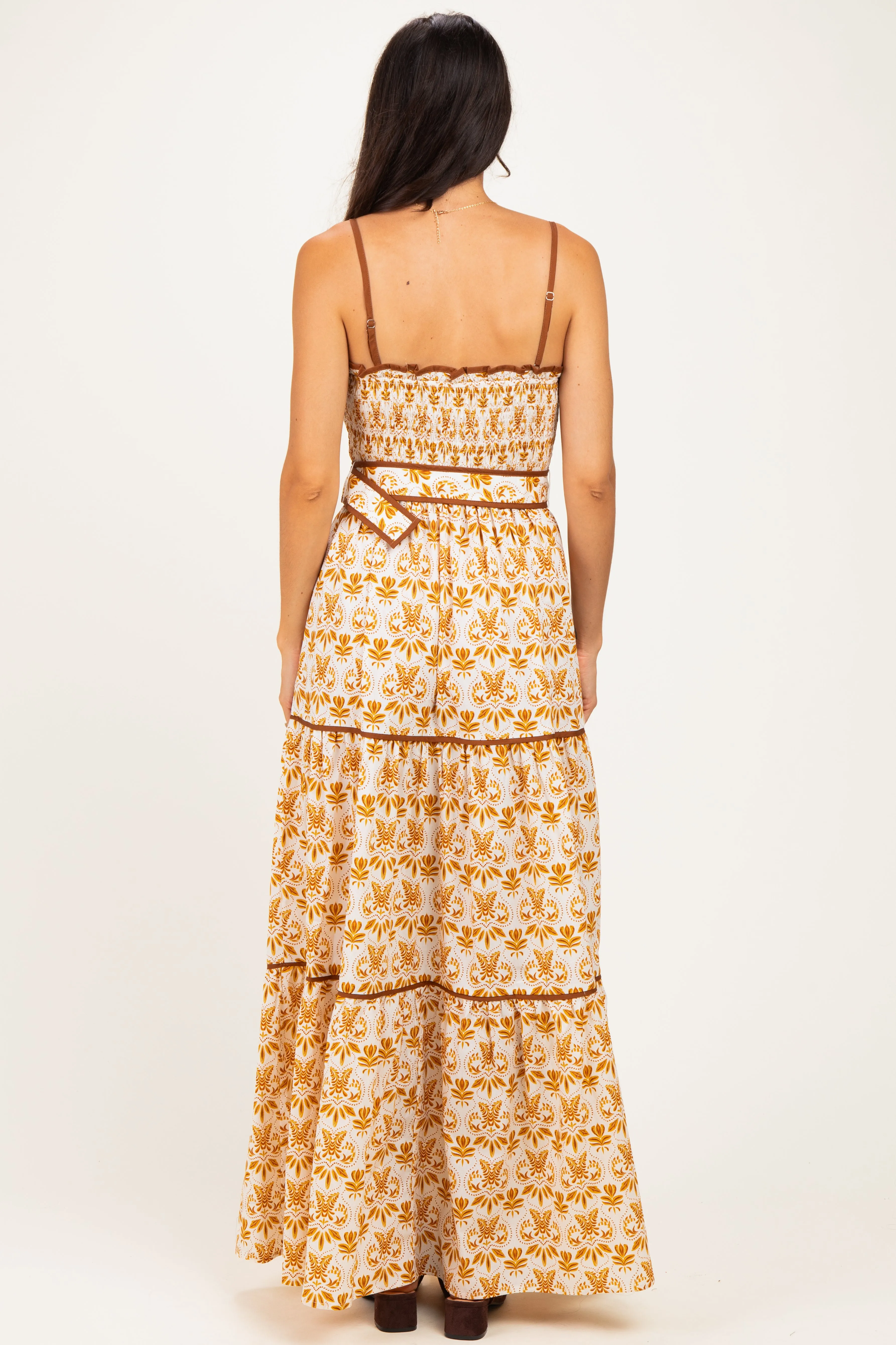 Camel Printed Smocked Maxi Dress sold by Pinkblush product image thumbnail 3