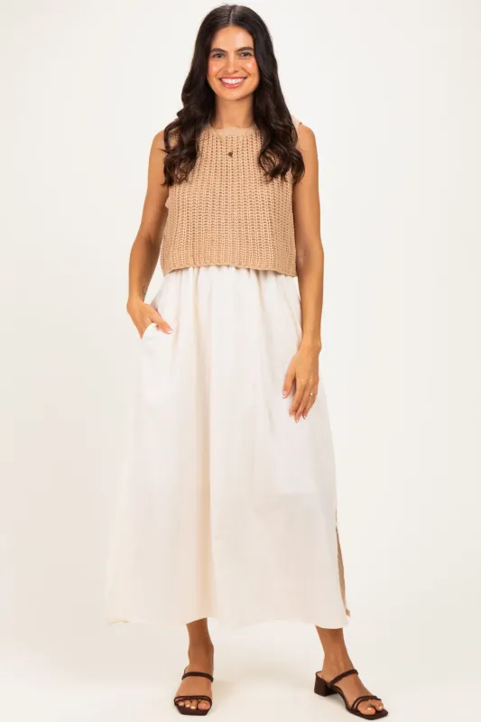 Mocha/ Cream Sleeveless Sweater Top Colorblock Midi Dress made by In February