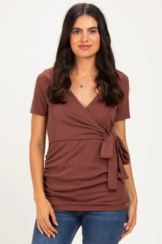 Brown Wrap Front Tie Nursing Top made by Pinkblush