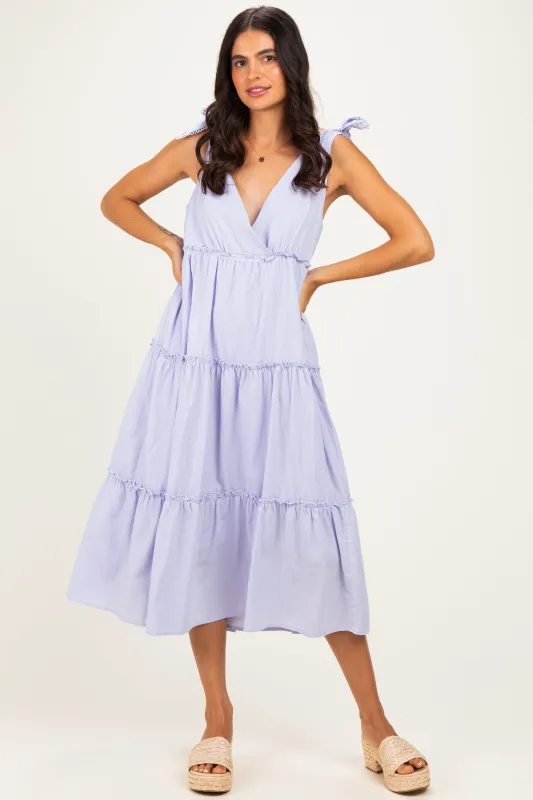 Lavender Tiered Shoulder Tie Midi Dress made by By Together