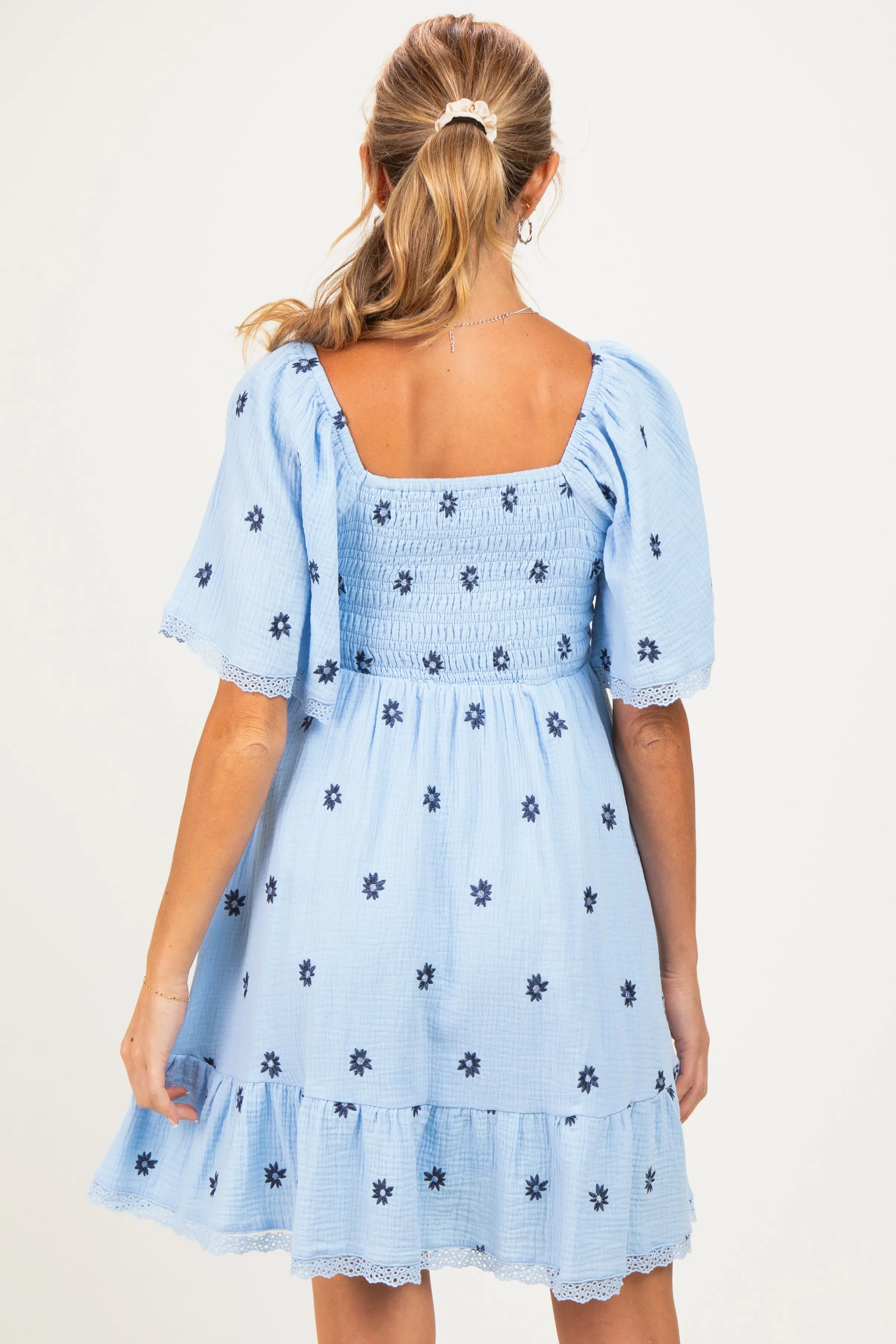 Blue Floral Embroidered Smocked Maternity Dress sold by Pinkblush product image thumbnail 5