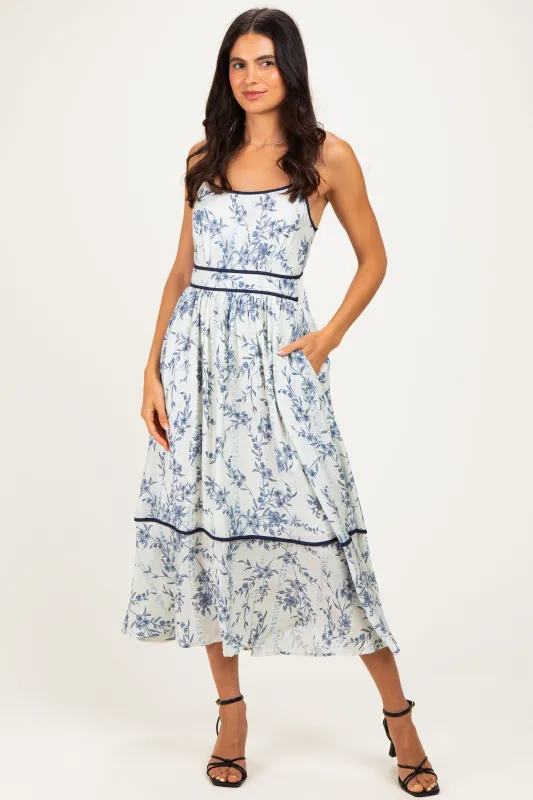 Blue Floral Cutout Tie Back Midi Dress made by Aakaa