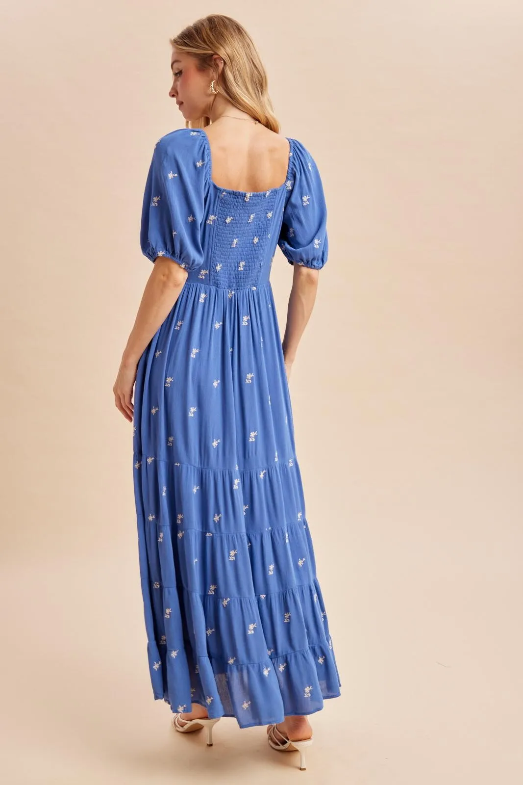 Blue Embroidered Tiered Maxi Dress sold by Pinkblush product image thumbnail 4