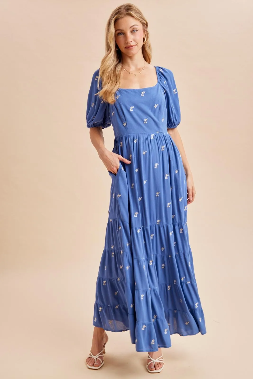Blue Embroidered Tiered Maxi Dress sold by Pinkblush product image thumbnail 2