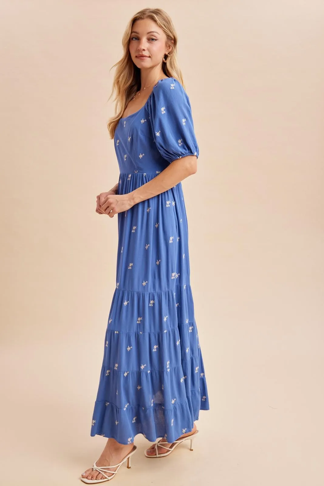 Blue Embroidered Tiered Maxi Dress sold by Pinkblush product image thumbnail 3