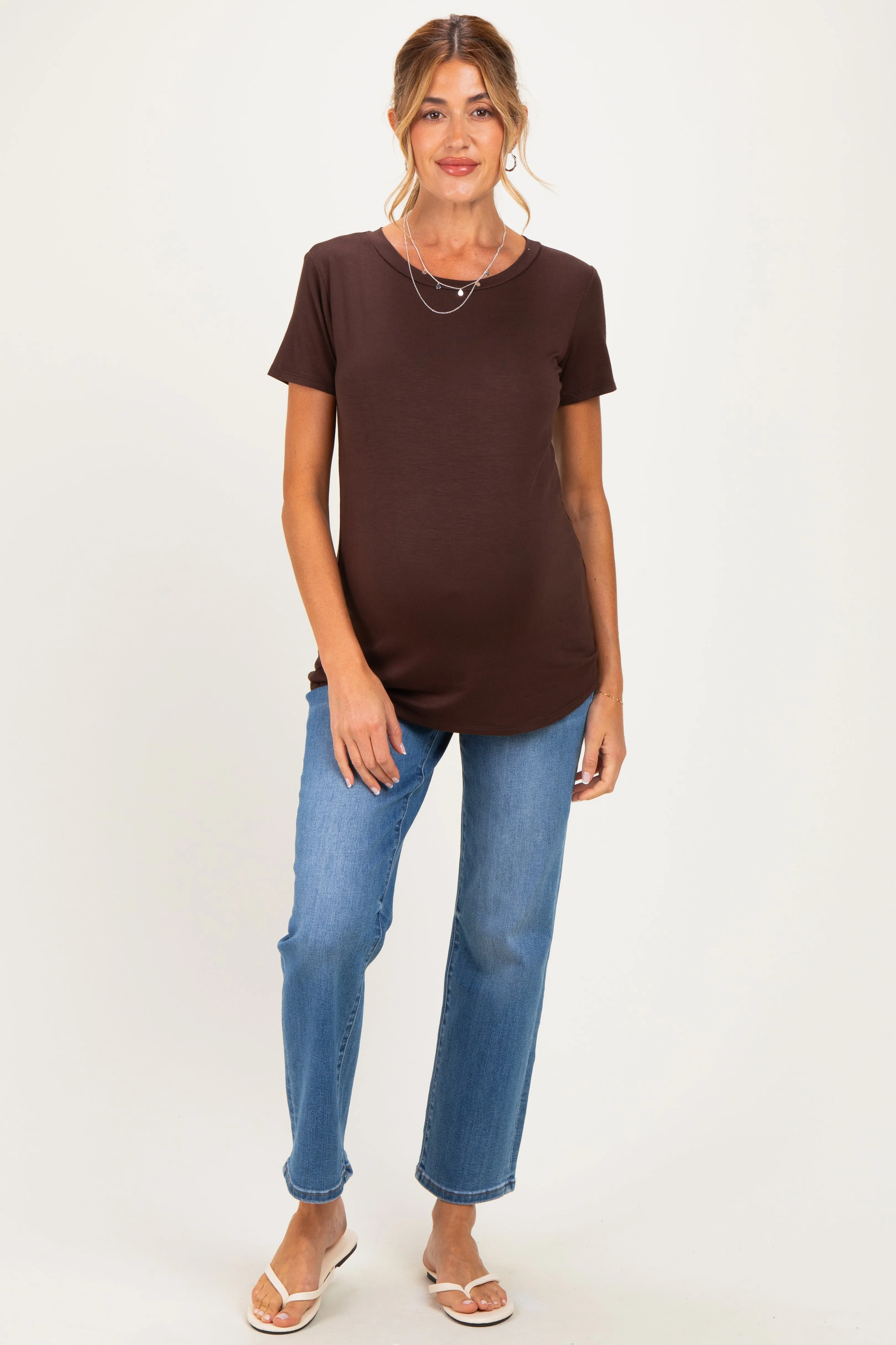Brown Basic Short Sleeve Maternity Top sold by Pinkblush product image thumbnail 4