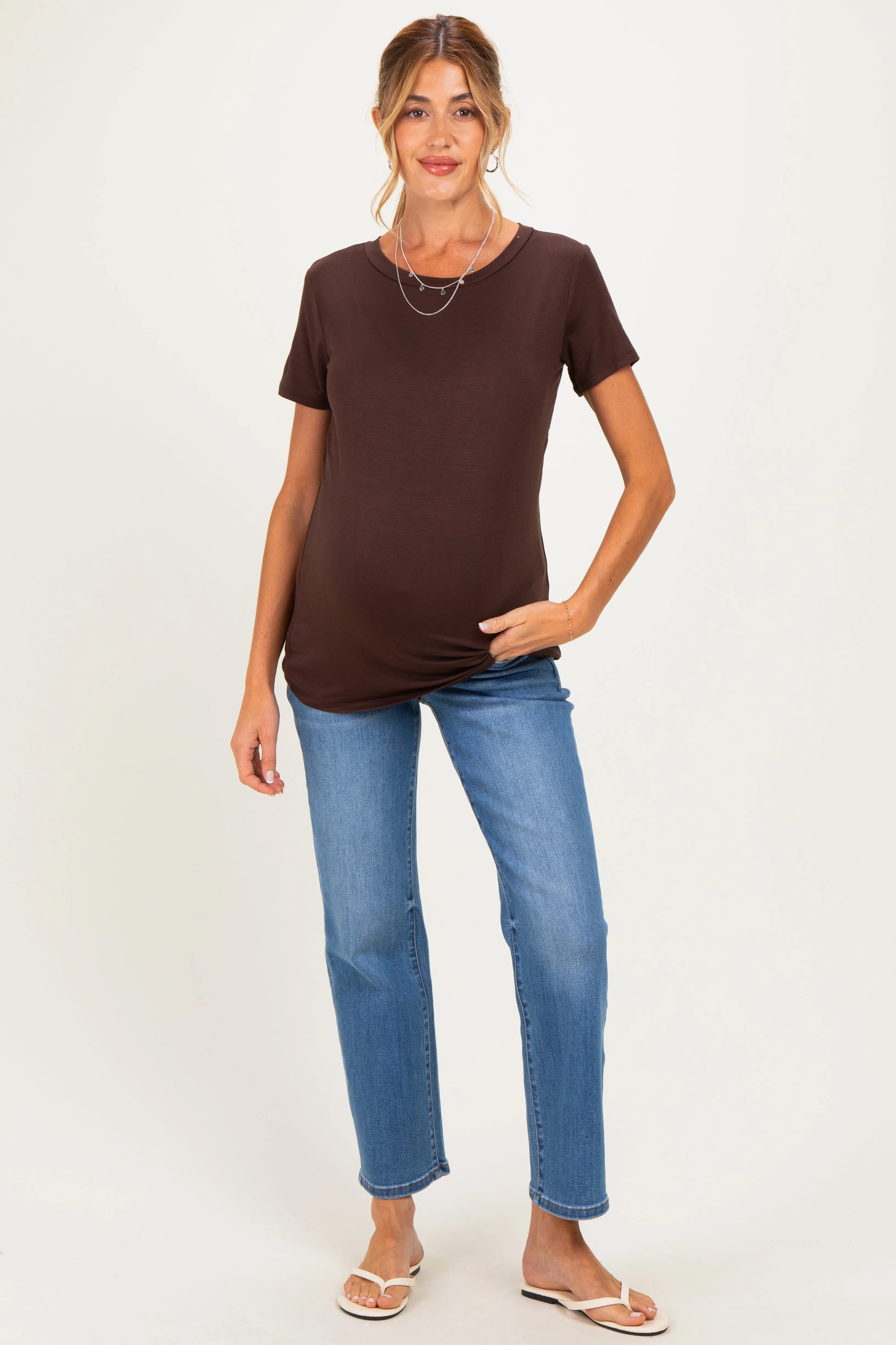 Brown Basic Short Sleeve Maternity Top sold by Pinkblush product image thumbnail 3