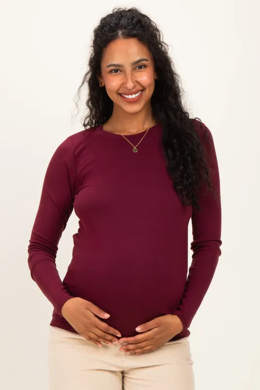 Burgundy Long Sleeve Maternity Top made by Pinkblush