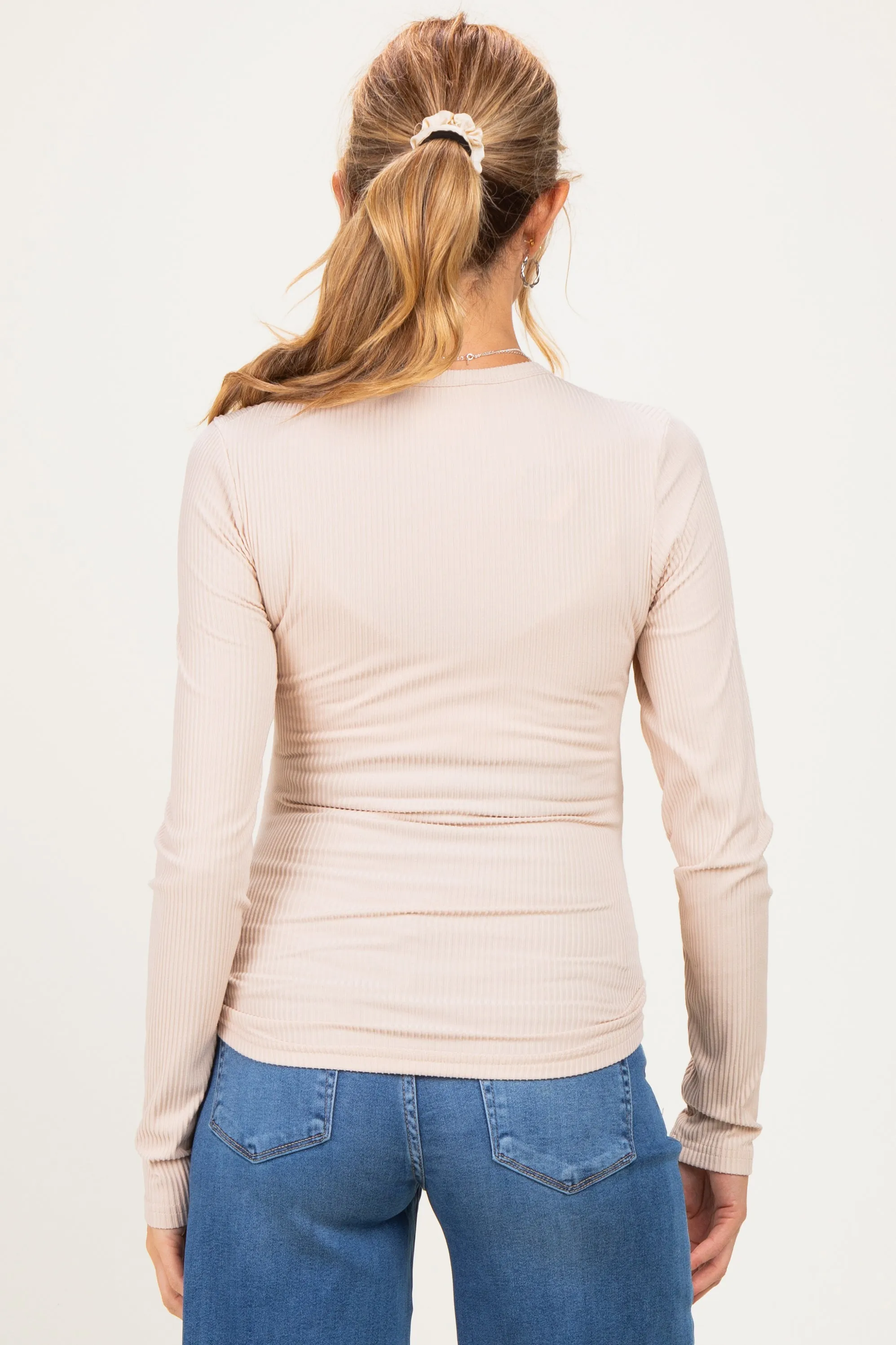 Natural Brushed Rib Knit Maternity Long Sleeve Top sold by Pinkblush product image thumbnail 4