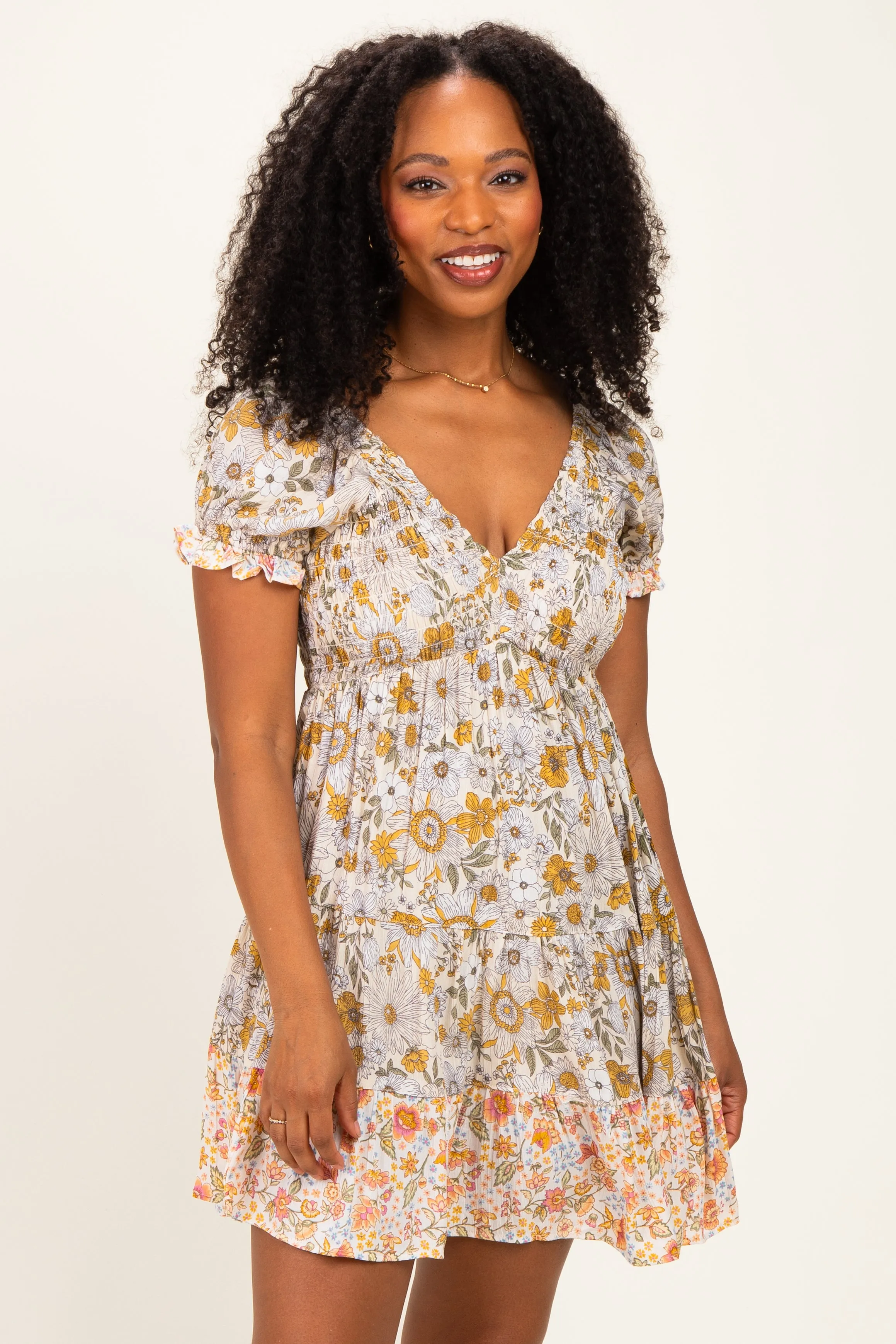 Lemon Mixed Floral V-Neck Smocked Maternity Mini Dress sold by Pinkblush product image thumbnail 5