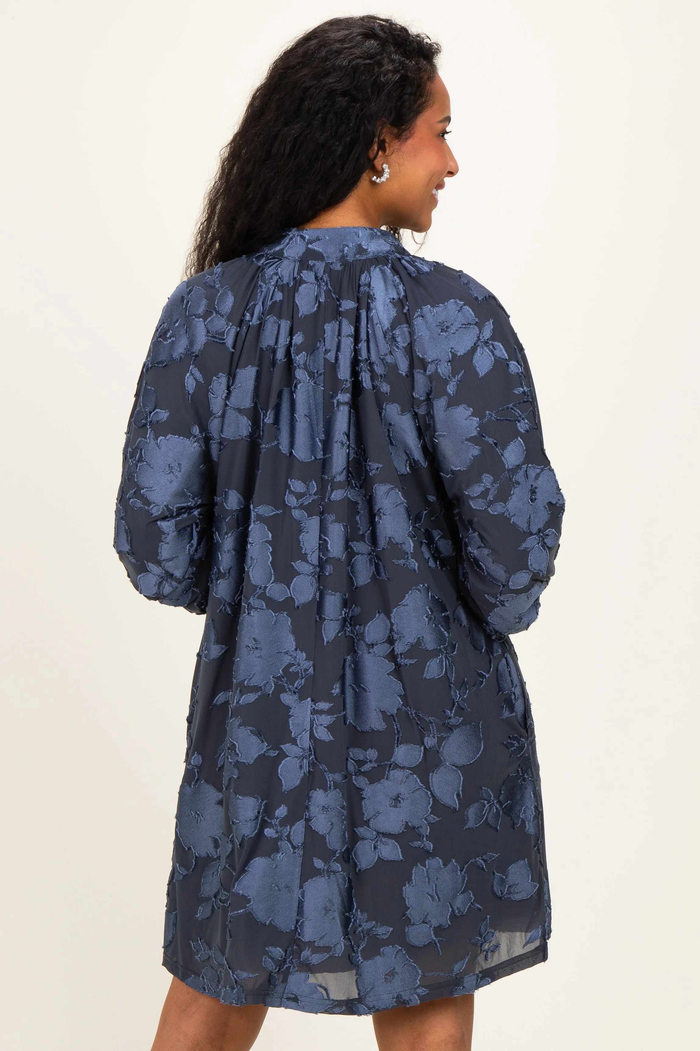 Navy Blue Floral Velvet Maternity Dress sold by Pinkblush product image thumbnail 4