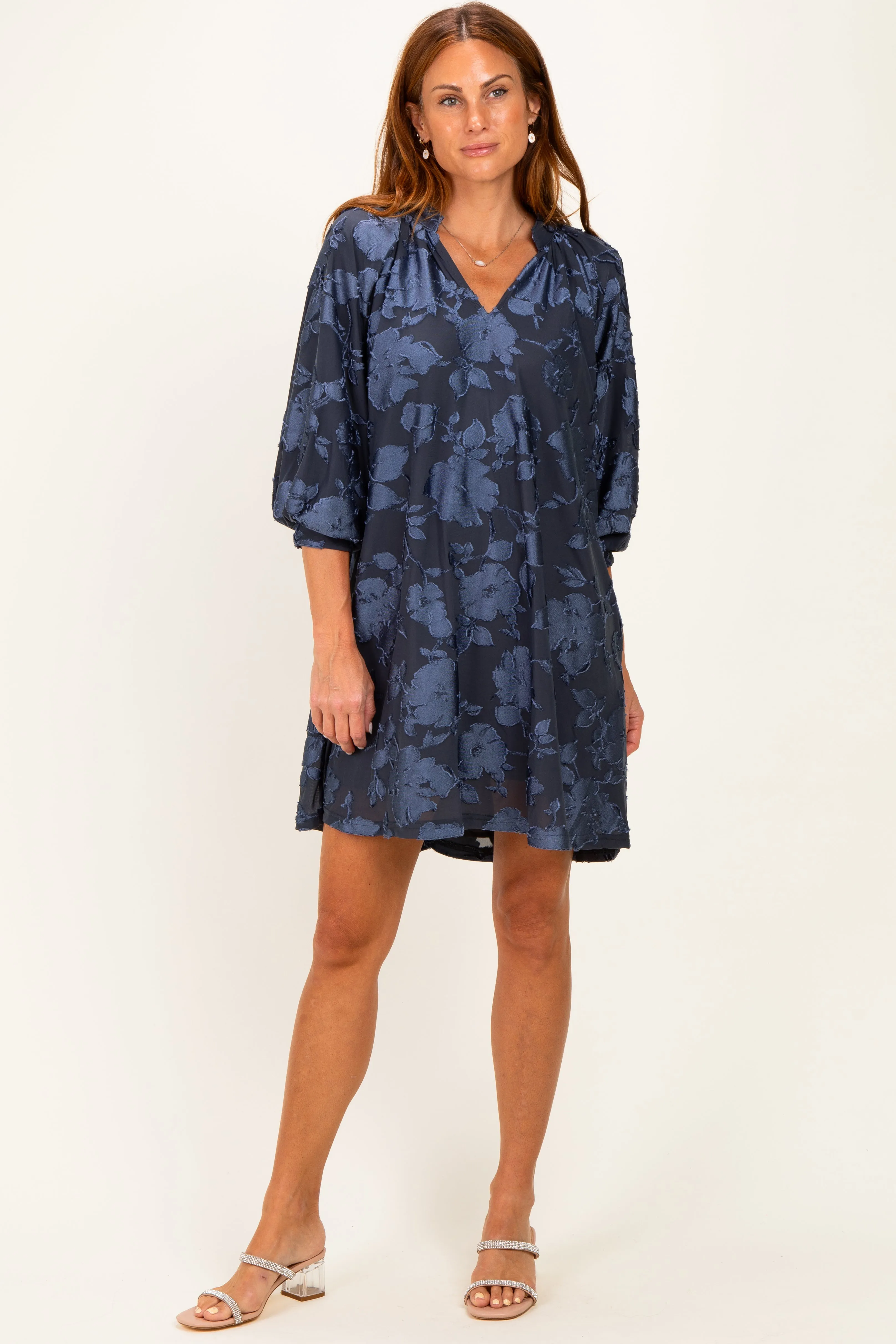 Navy Blue Floral Velvet Maternity Dress sold by Pinkblush product image thumbnail 5