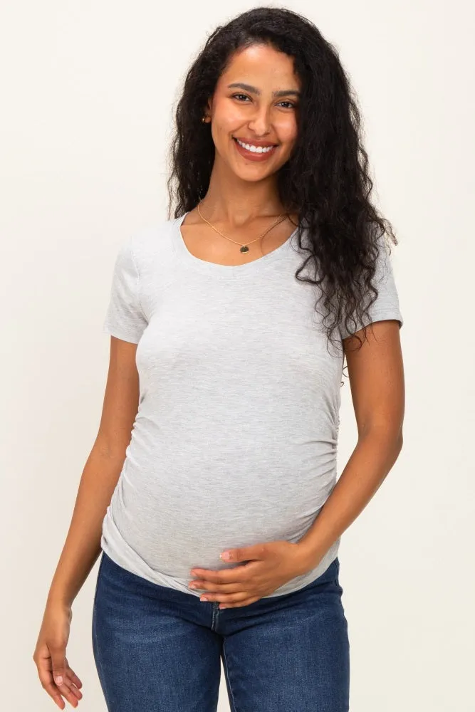 Heather Grey Basic Short Sleeve Maternity Fitted Top sold by Pinkblush product image thumbnail 2