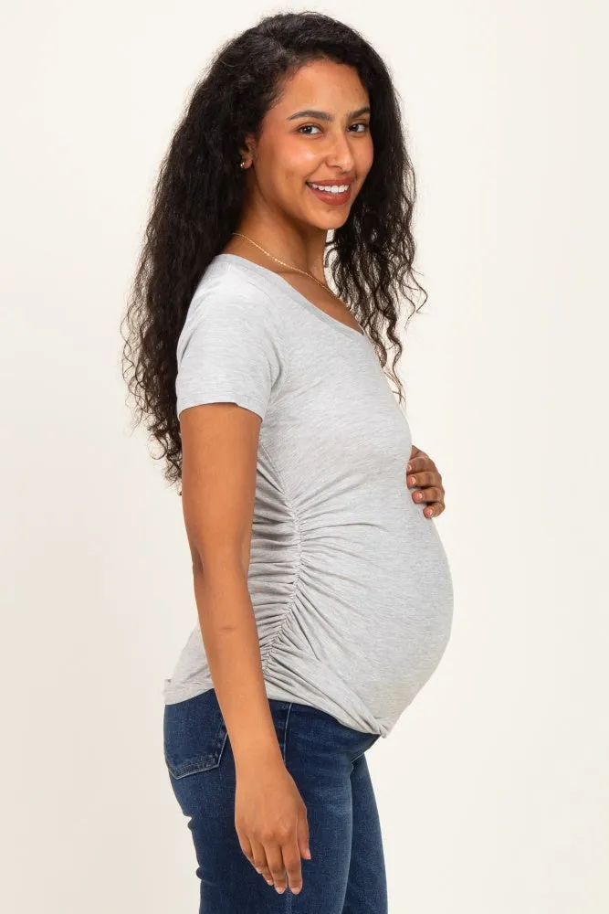 Heather Grey Basic Short Sleeve Maternity Fitted Top sold by Pinkblush product image thumbnail 4