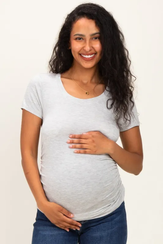 Heather Grey Basic Short Sleeve Maternity Fitted Top made by Pinkblush