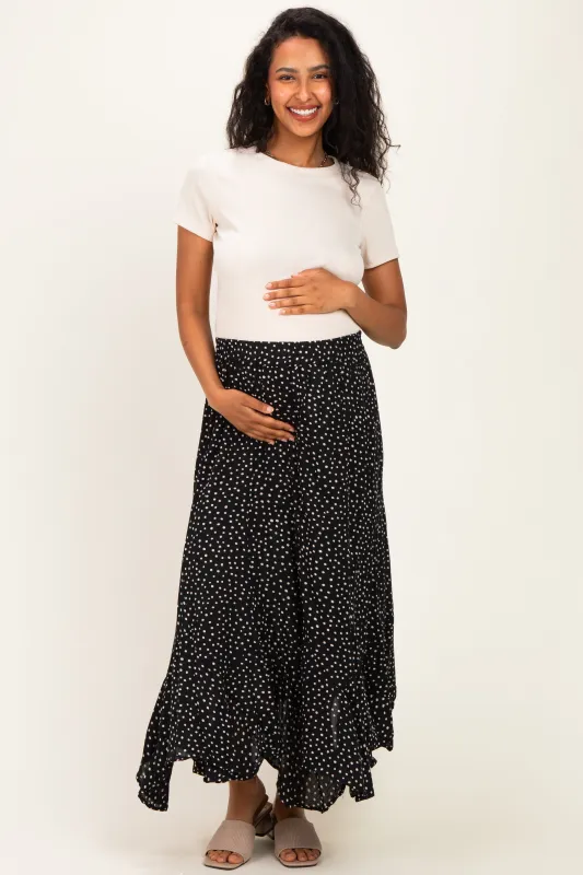 Black Polka Dot Ruffle Hem Maternity Maxi Skirt made by Angie