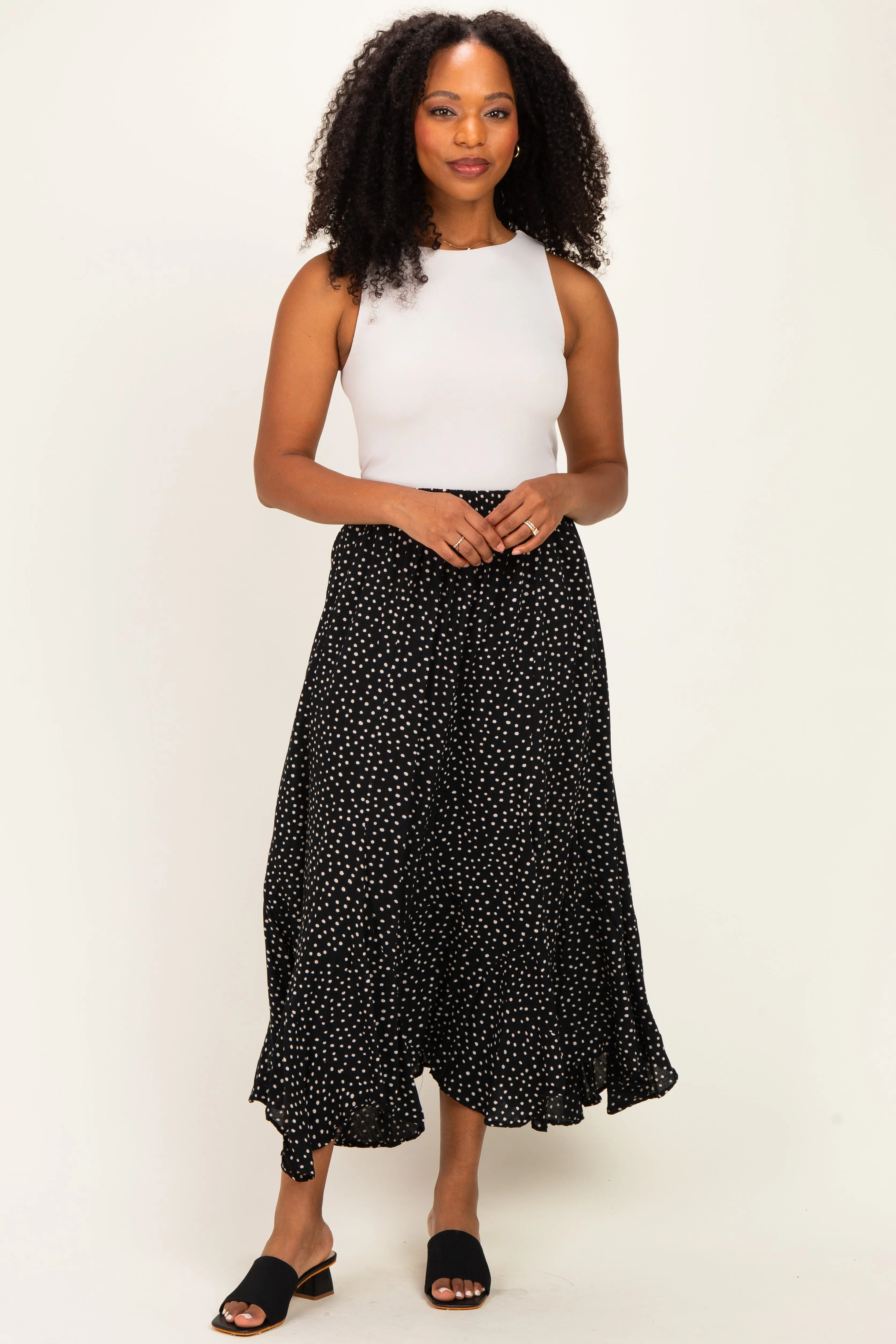 Black Polka Dot Ruffle Hem Maternity Maxi Skirt sold by Pinkblush product image thumbnail 5