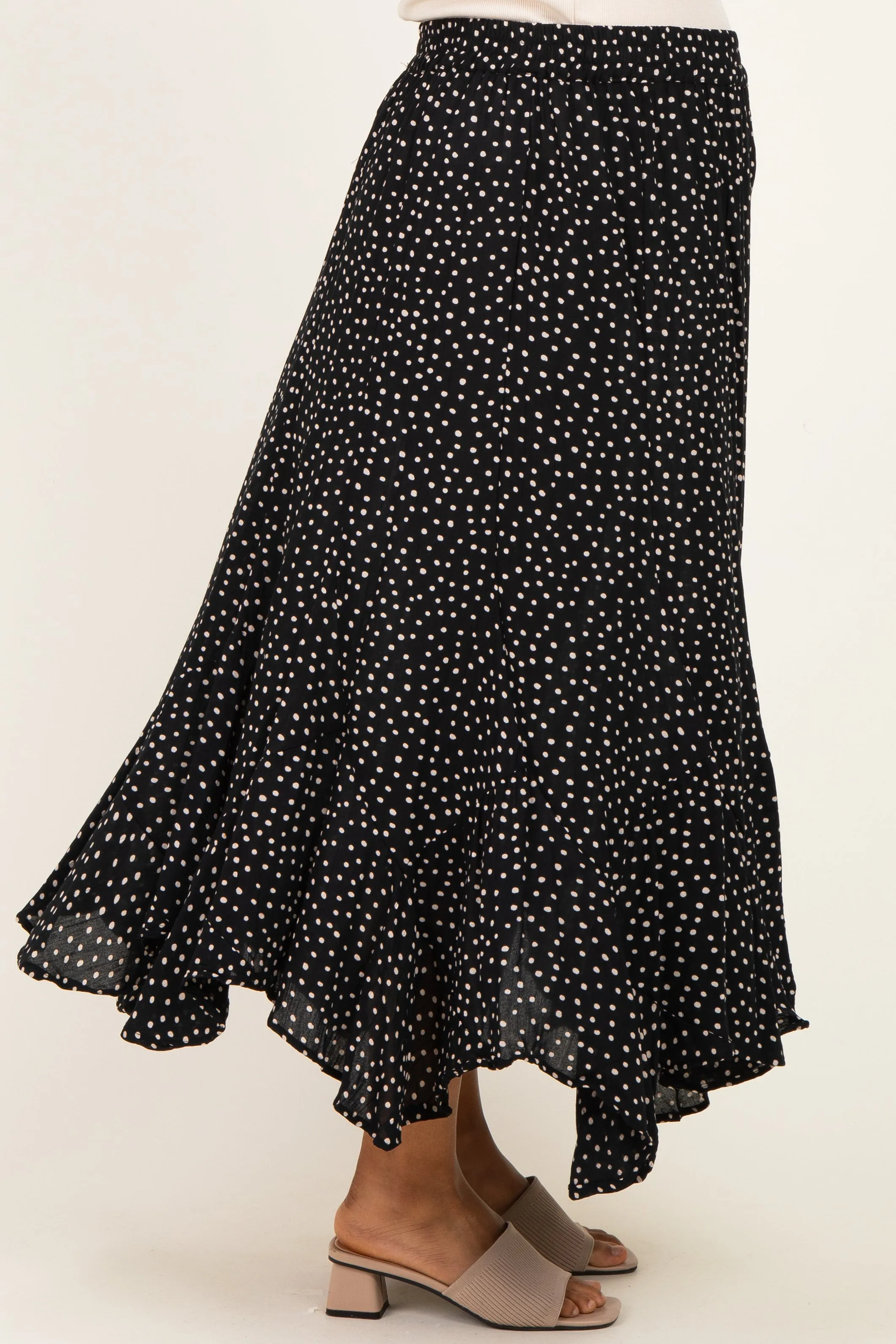 Black Polka Dot Ruffle Hem Maternity Maxi Skirt sold by Pinkblush product image thumbnail 2
