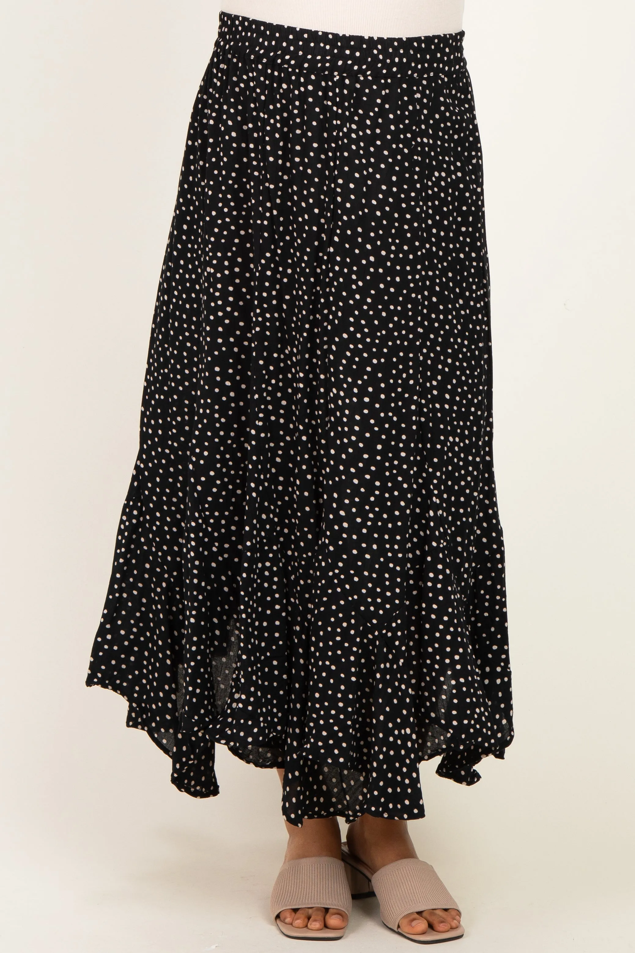 Black Polka Dot Ruffle Hem Maternity Maxi Skirt sold by Pinkblush product image thumbnail 3