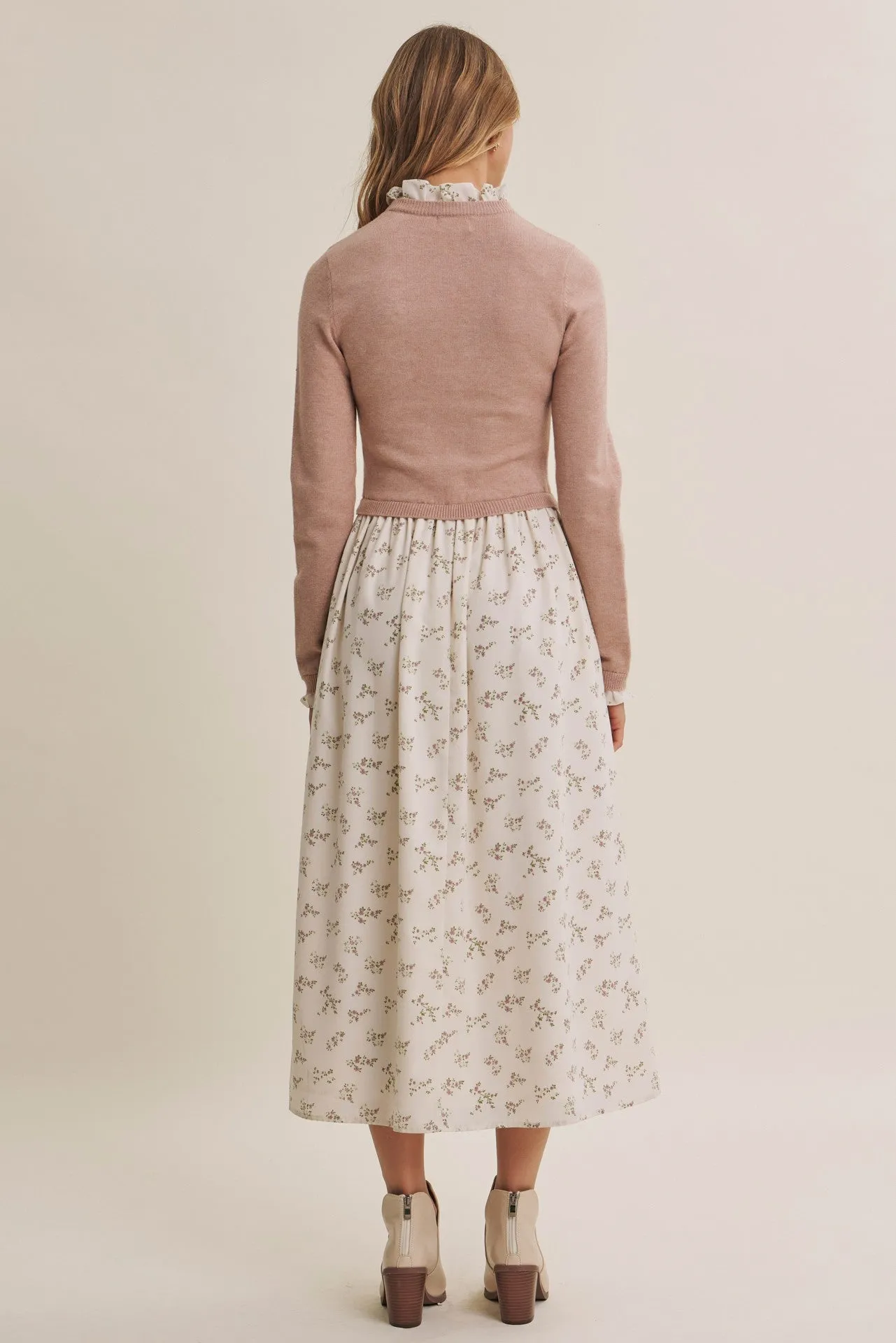 Cream Floral Sweater Contrast Midi Dress sold by Pinkblush product image thumbnail 3
