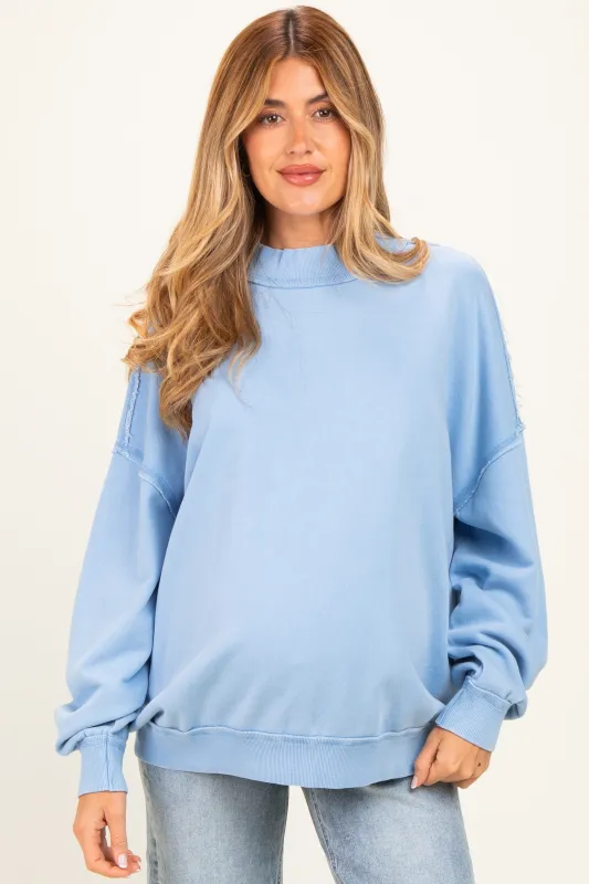Ocean Blue Oversized High Neck Maternity Sweatshirt made by Pinkblush