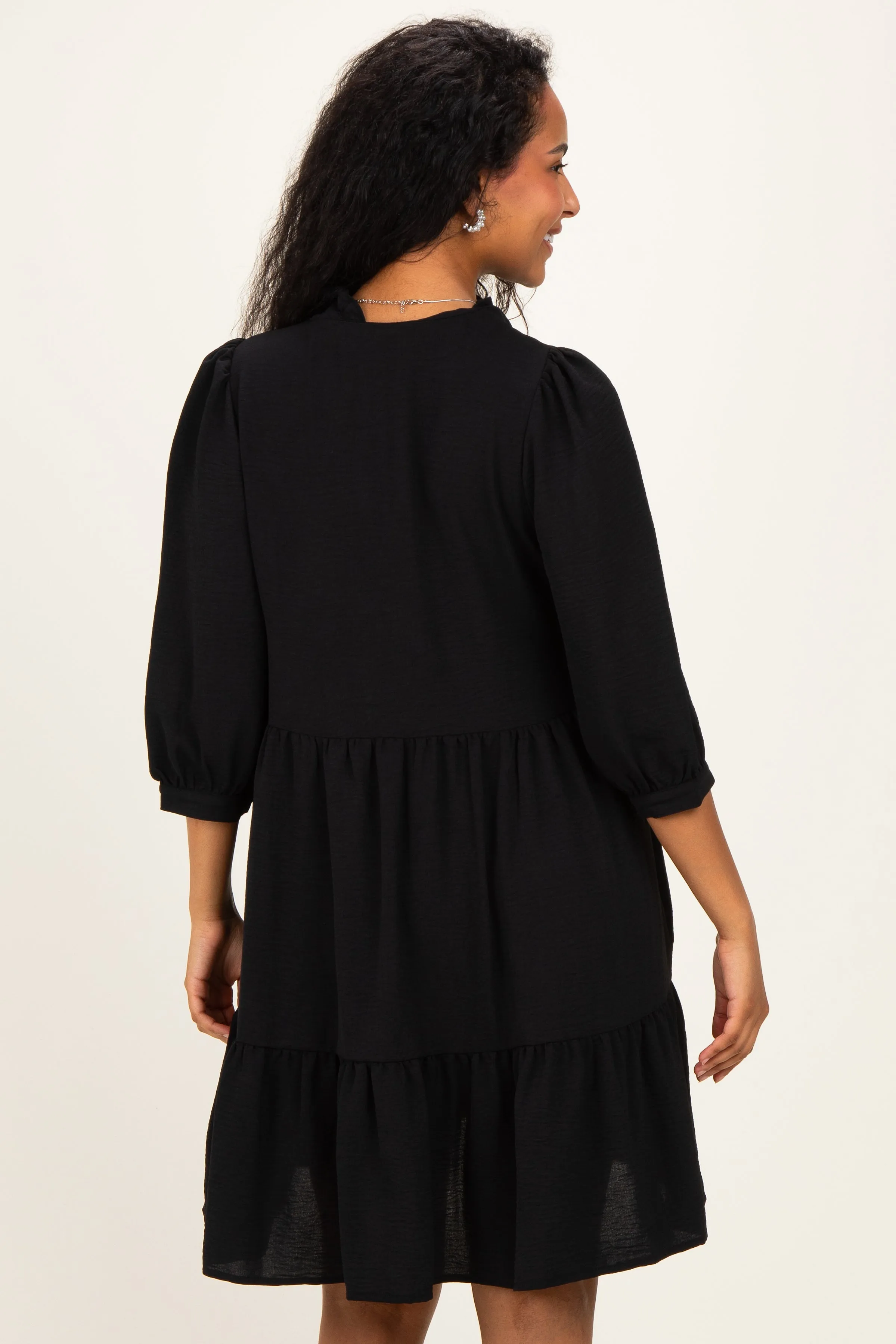 Black Ruffle Split Neck Tiered Maternity Dress sold by Pinkblush product image thumbnail 3