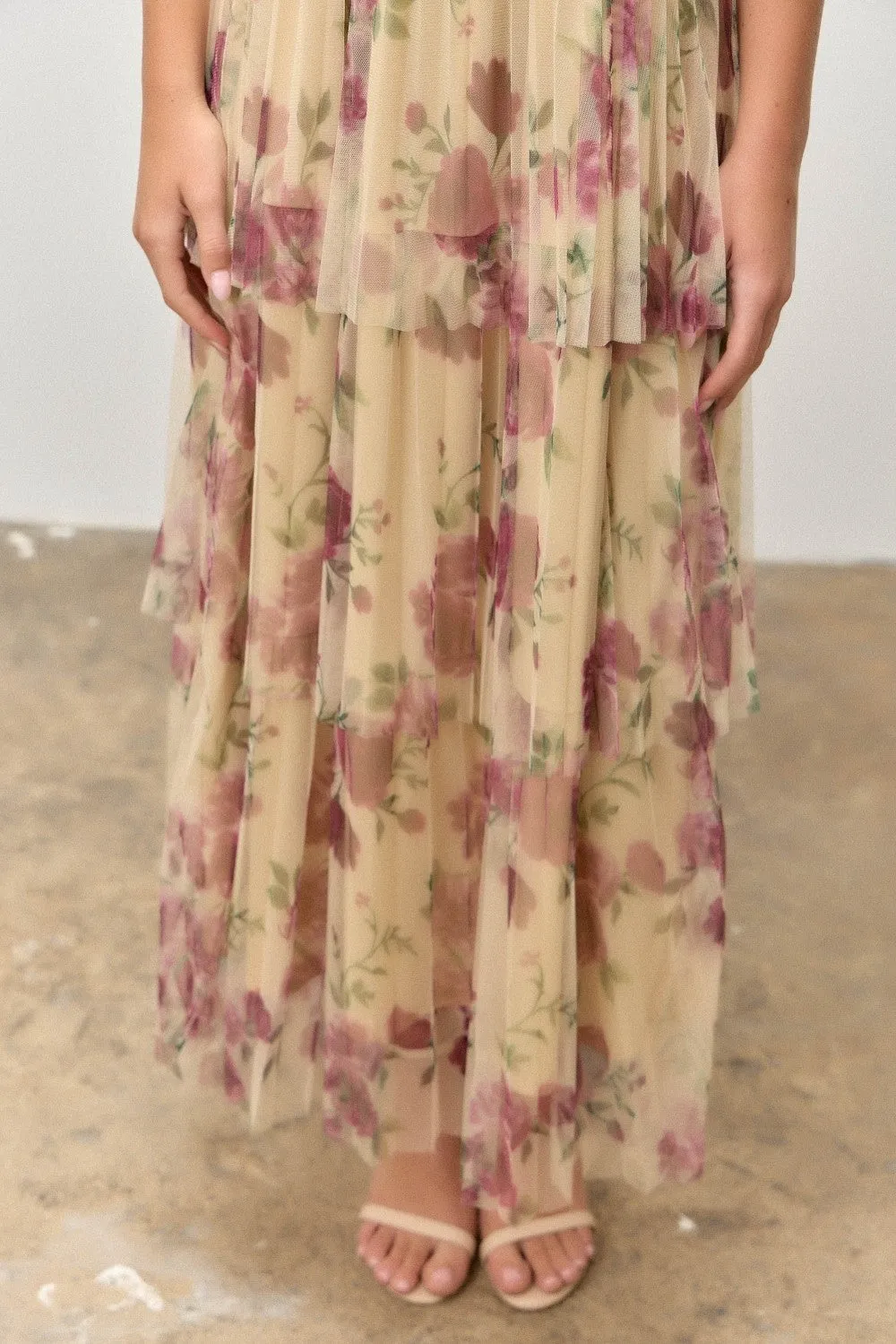 Yellow Floral Print Smocked Tiered Midi Dress sold by Pinkblush product image thumbnail 4